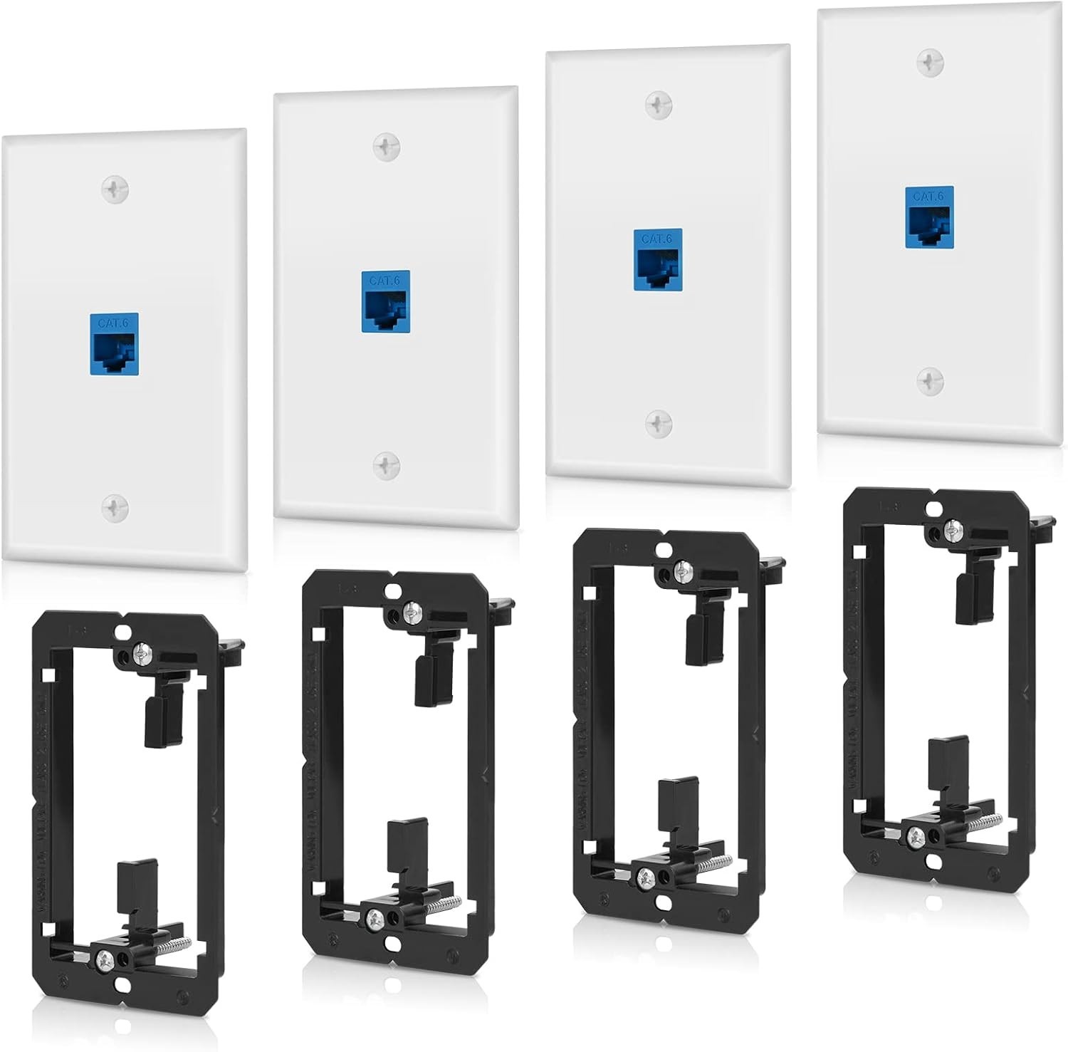 4 Pack Ethernet Wall Plate 1 Port Keystone Jack Blue Cat6 RJ45 Coupler Outlet Co