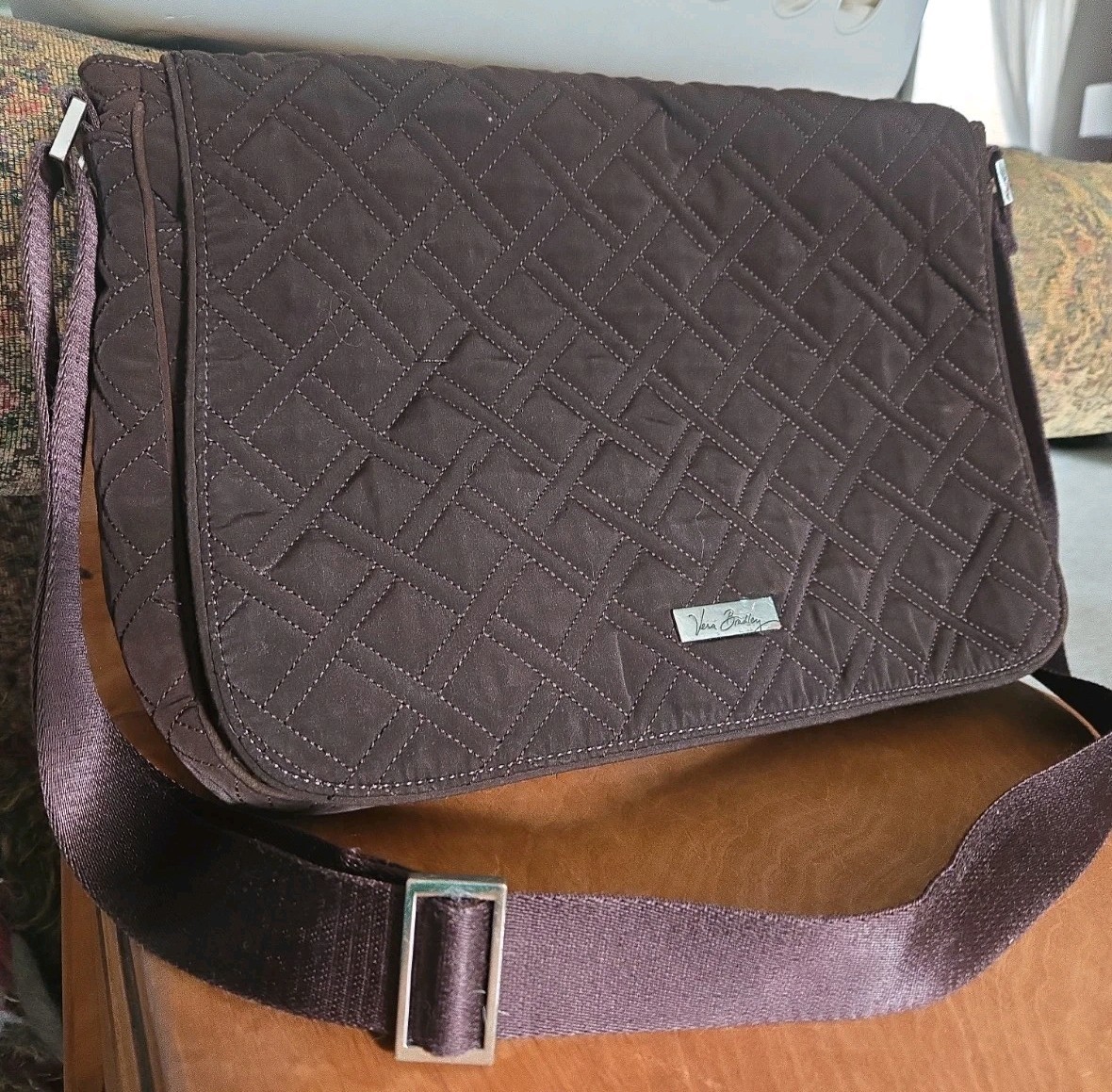 Vera Bradley Messenger Bag - Espresso Brown & Priscilla Pink Retired Color