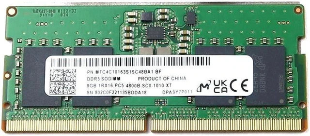 Micron 8GB (1x8GB) DDR5-4800 SODIMM Laptop RAM MTC4C10163S1SC48BA1