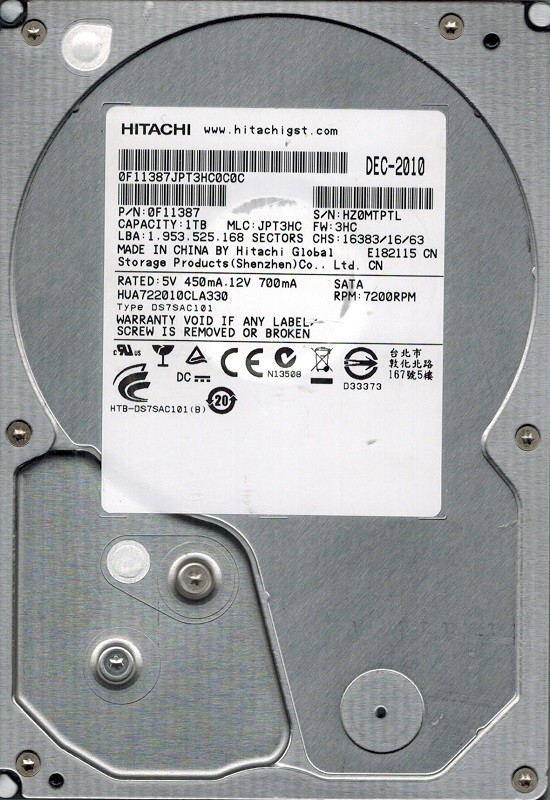 Hitachi HUA722010CLA330 P/N: 0F11387 MLC: JPT3HC 1TB