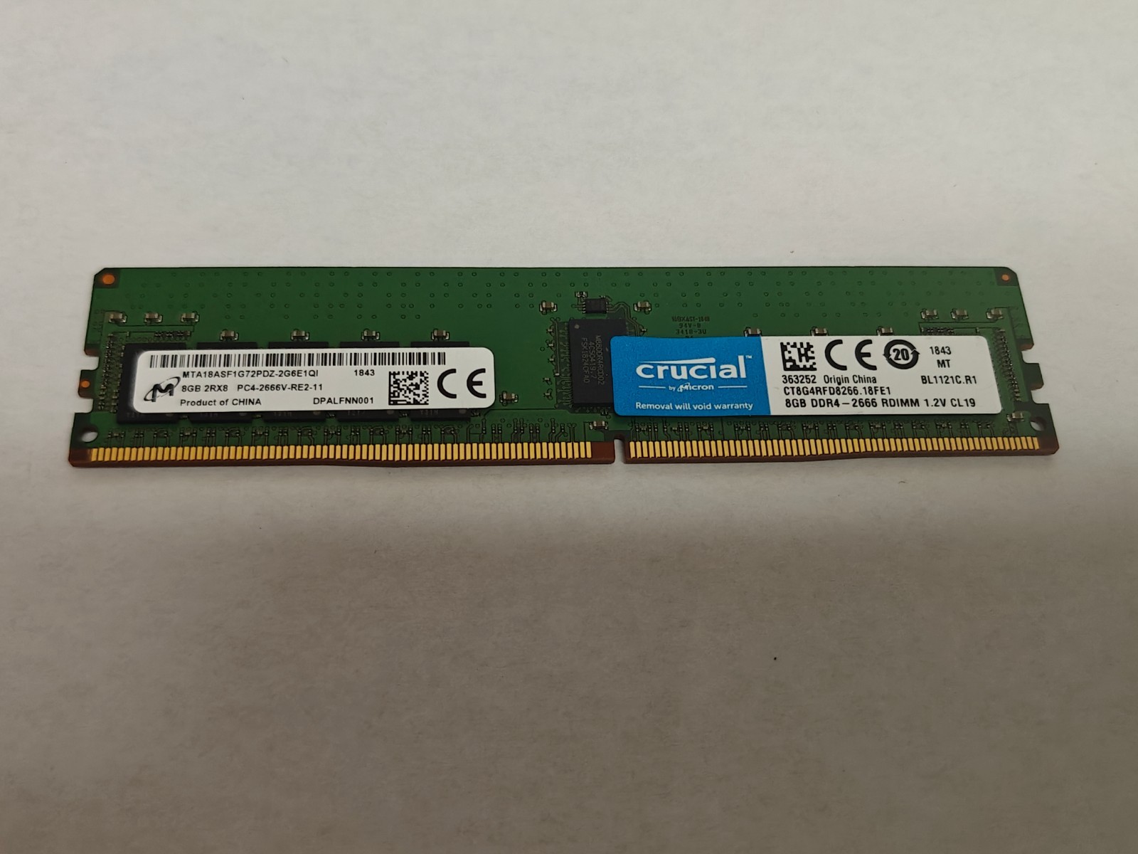 Micron 8GB 2Rx8 PC4-2666V-RE2-11 ECC REG Server Ram MTA18ASF1G72PDZ-2G6E1QI