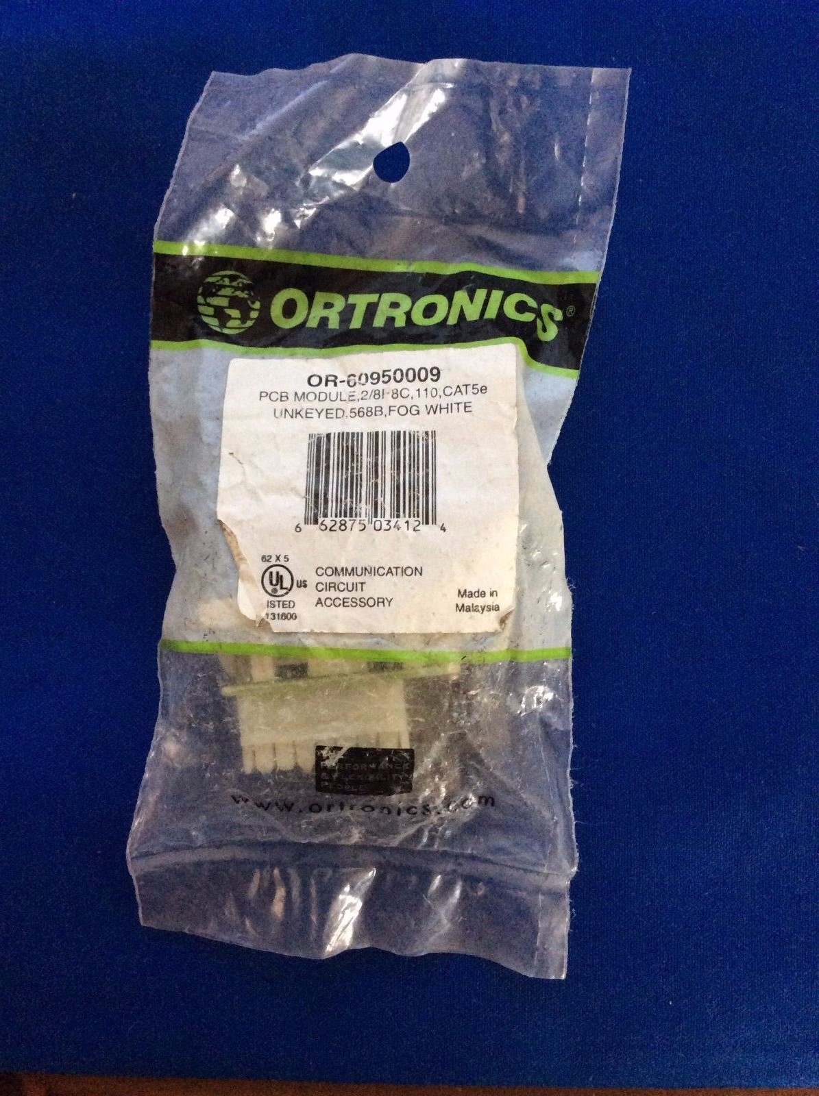 Ortronics OR-60950009, 2 Port Jack Module, Fog White - NEW