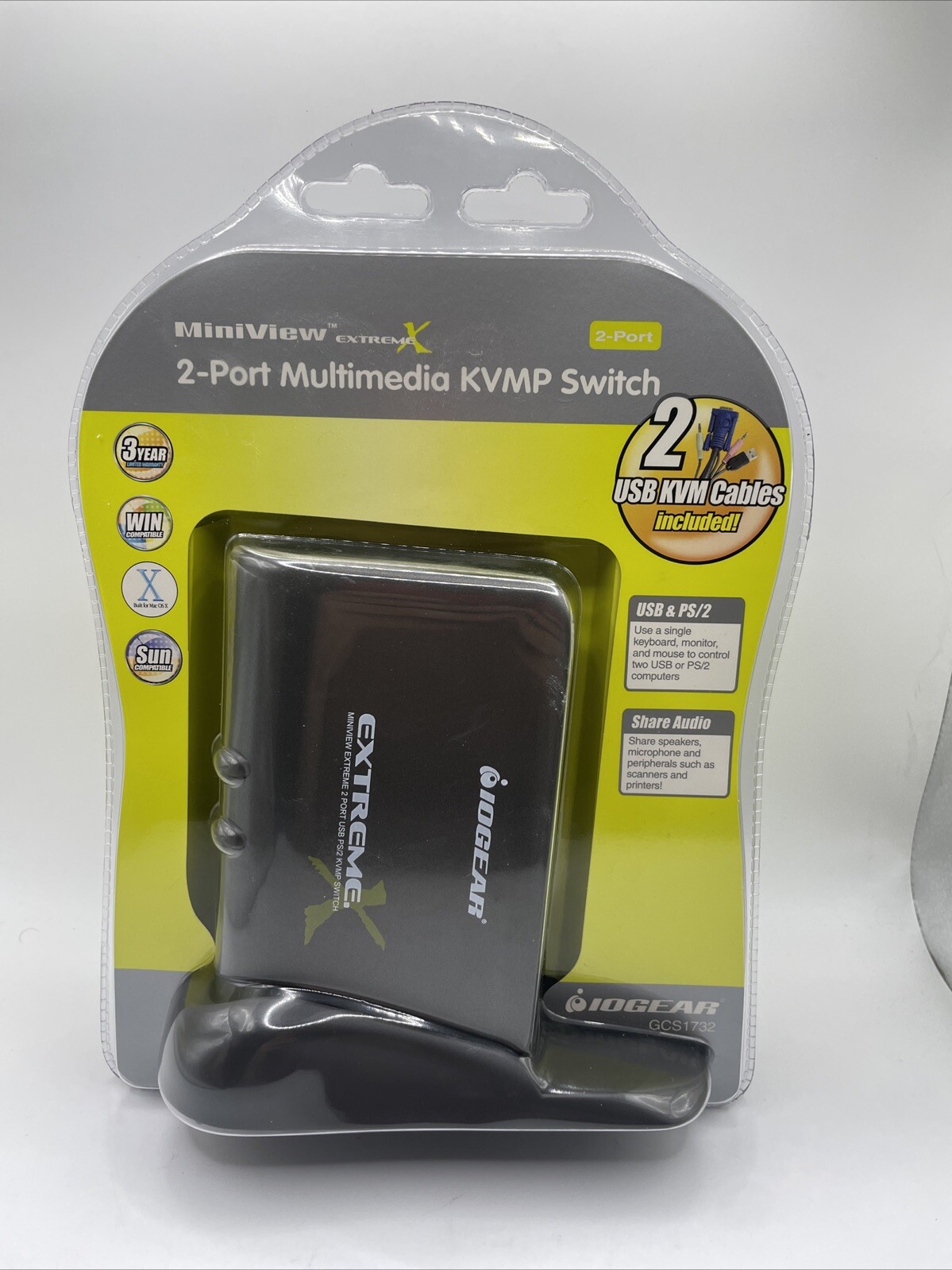 IOGEAR MiniView Extreme X 2-Port USB & PS/2 KVMP Switch W/Cables GCS1732 New