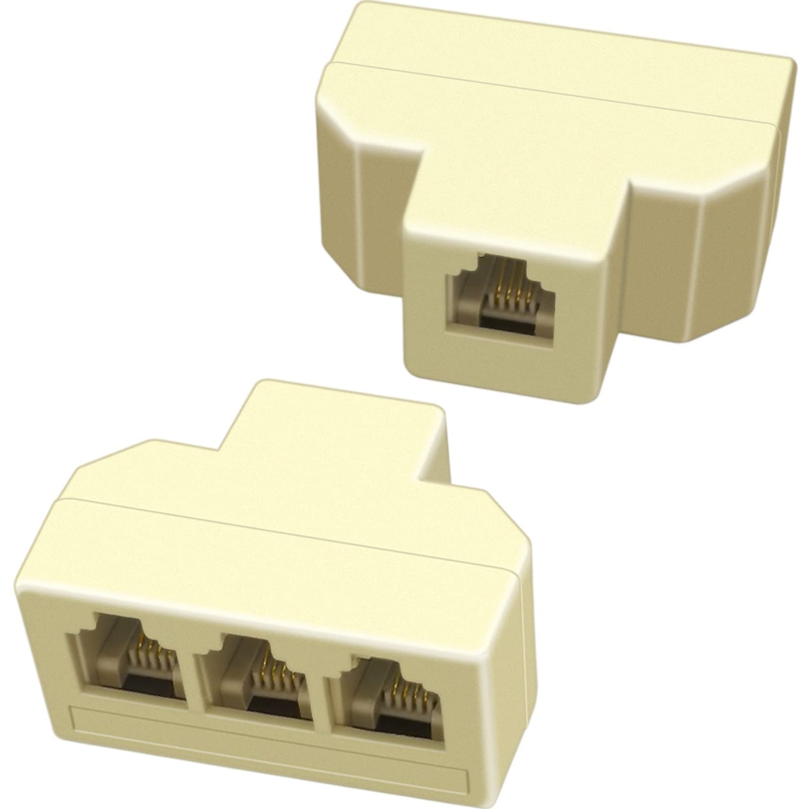 NECABLES 2Pack Phone Splitter 3 Way Telephone 1.77"x1.26"x0.83", Ivory