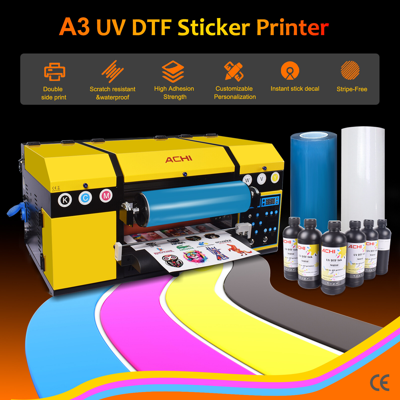 A3 UVDTF Printer Double Epson XP600 Heads AB Film Transfer Sticker Crystal Print
