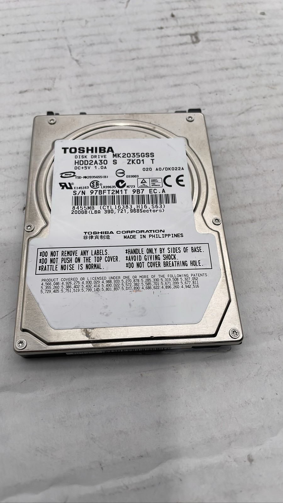 Toshiba MK2035GSS 200GB 2.5" SATA Laptop Hard Drive HDD HDD2A30