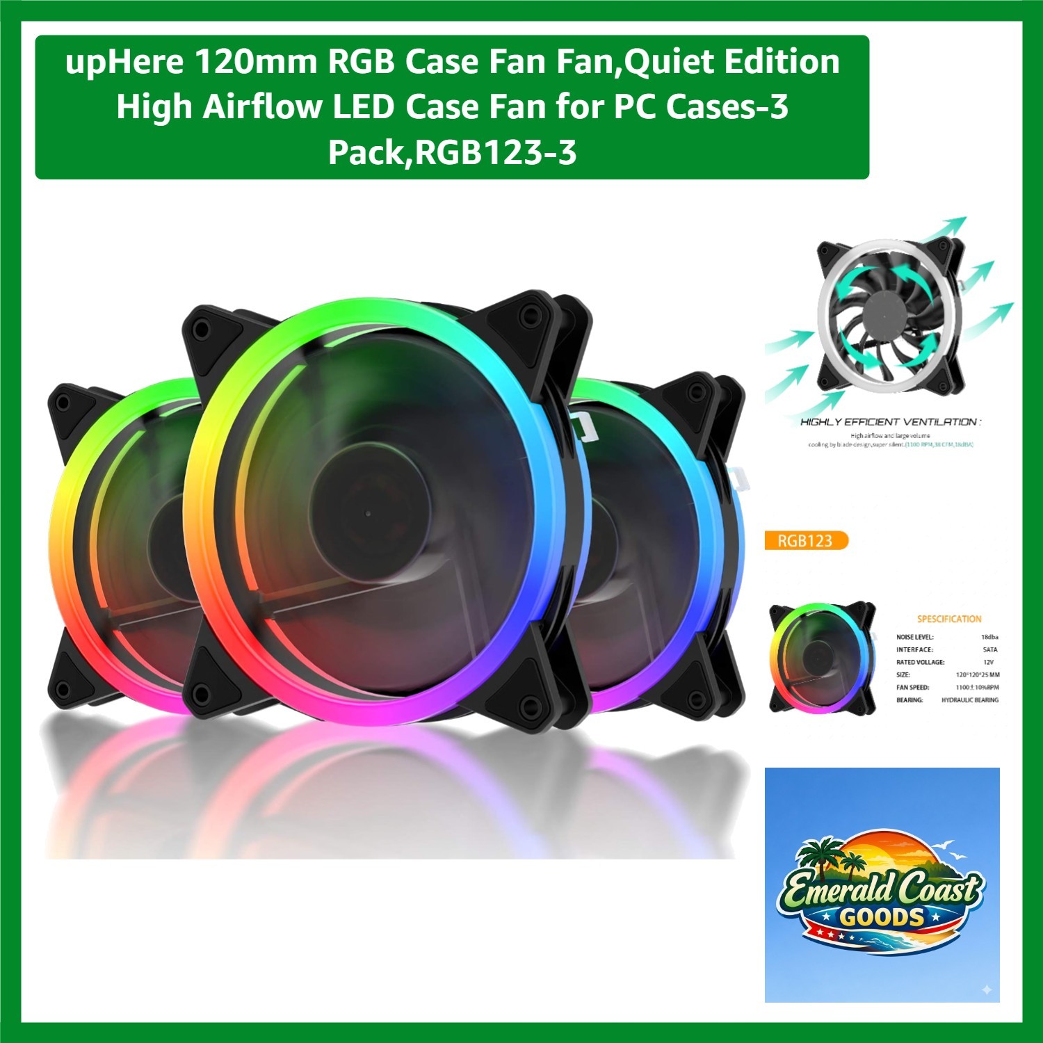 3-Pack 120mm RGB High Airflow PC Fans – Silent Operation & Stunning Lights