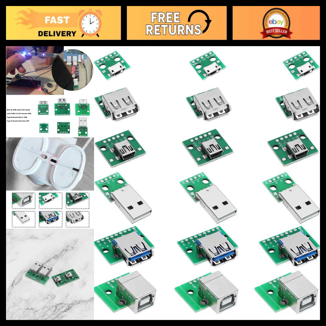 18pcs USB to DIP Breakout Adapter Mini Converter 5p/4p USB 2.0/3.0 PCB Module