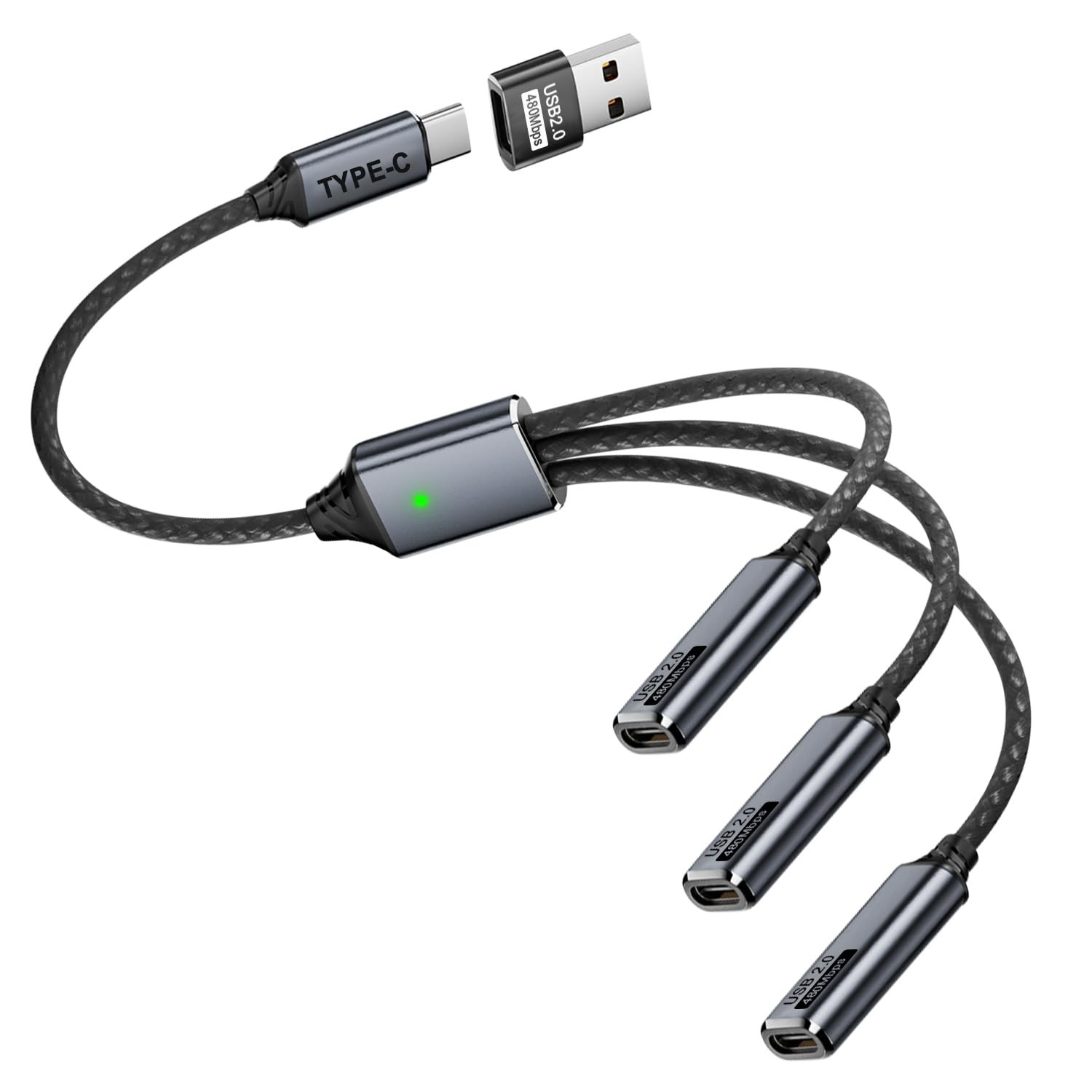 QIANRENON USB C 1 to 3 Extension Cable 1 in 3 Type C 2.0 Male 3 Female...