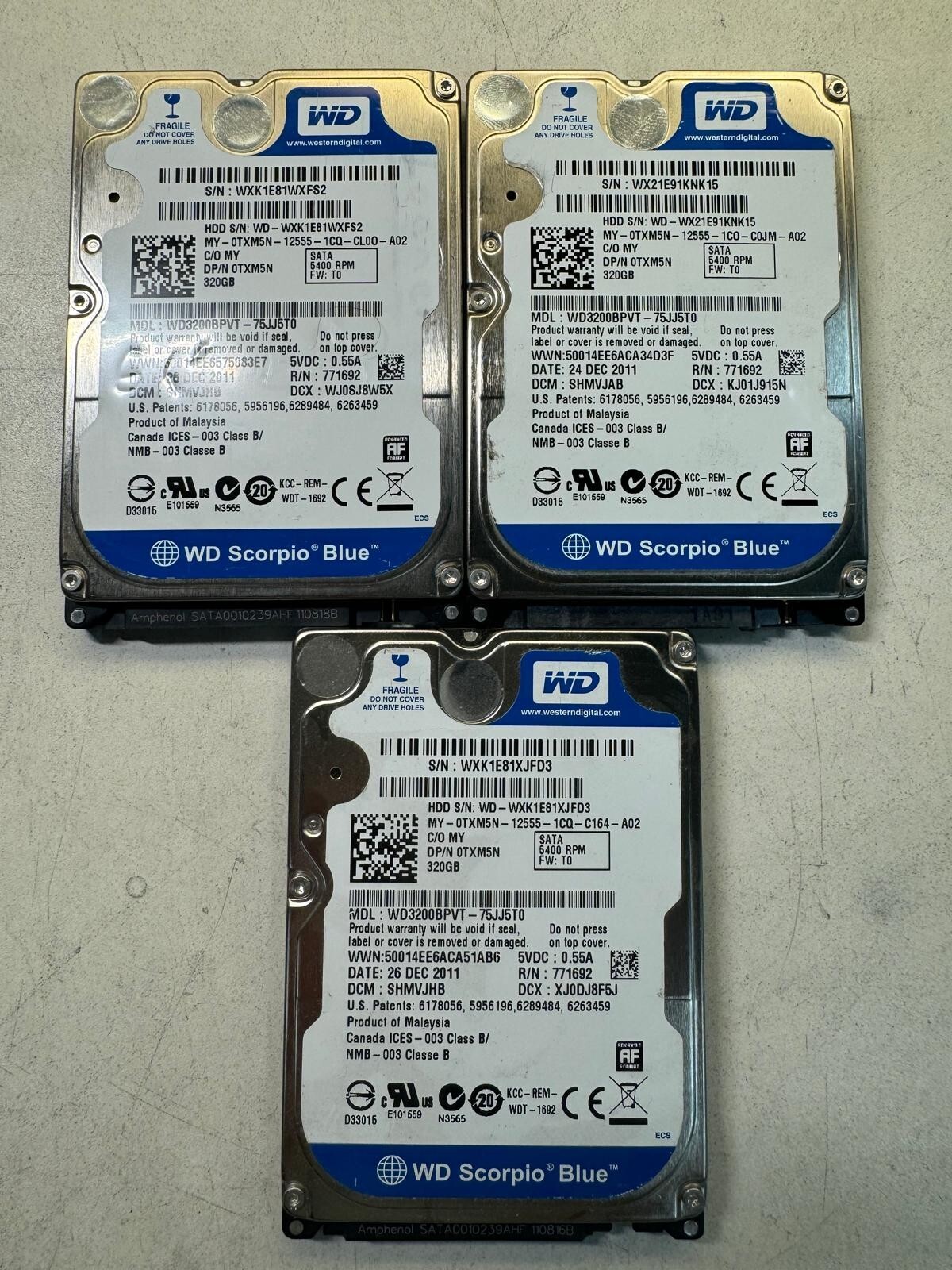 DELL TXM5N WD-3200BPVT-75JJ5Y0 771692 320GB 5.4K RPM 8MBCache 3Gb/s SATA 2.5"HDD