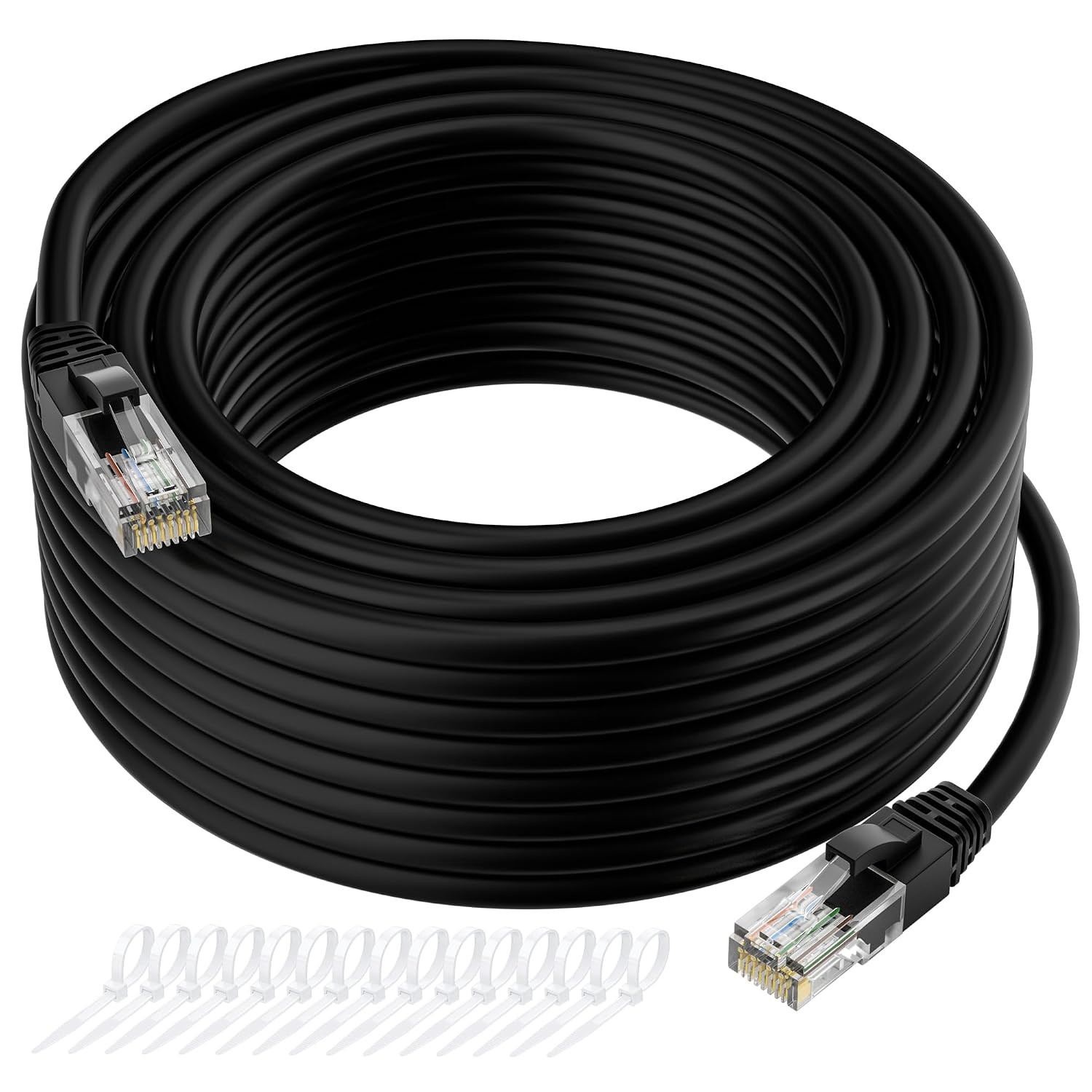 Cat5E Ethernet Cable 50 FT, Long Cat 5E Internet Cable, Black Snagless Patch Cor