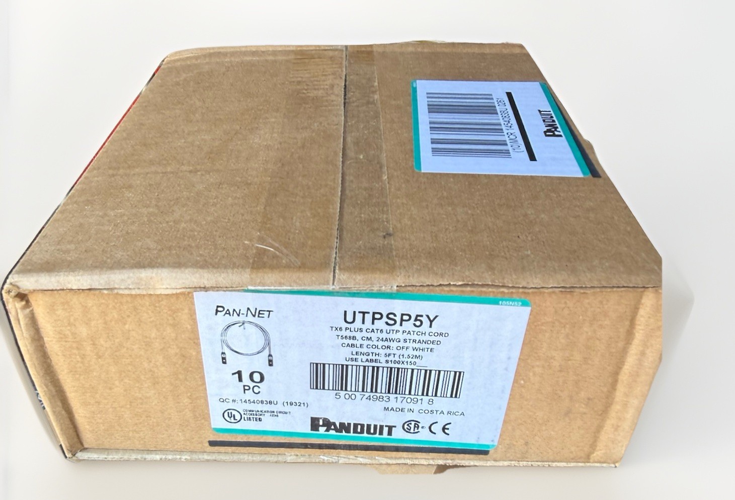 5 ft Panduit UTPSP5Y 24 AWG Copper Cat 6 UTP Patch Cord