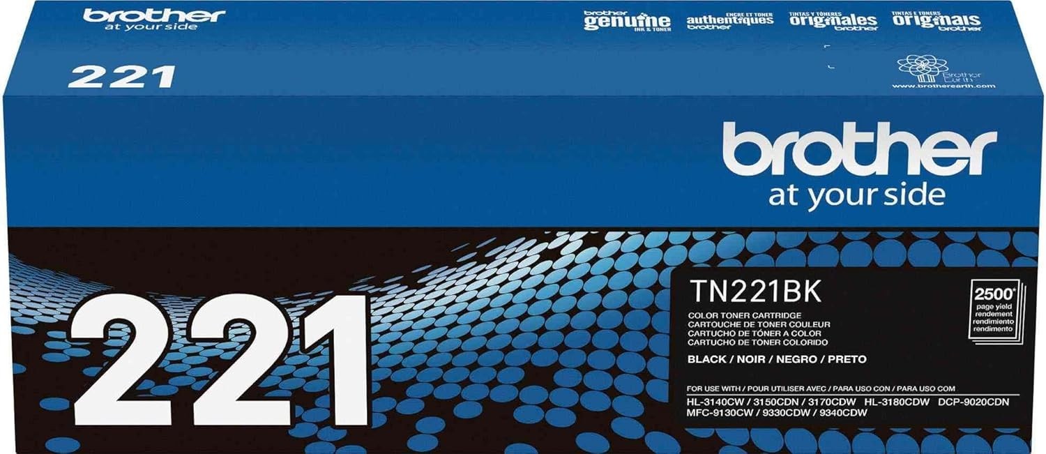 Brother Genuine TN221BK TN-221BK Black Toner Cartridge OEM 2.5K Yield
