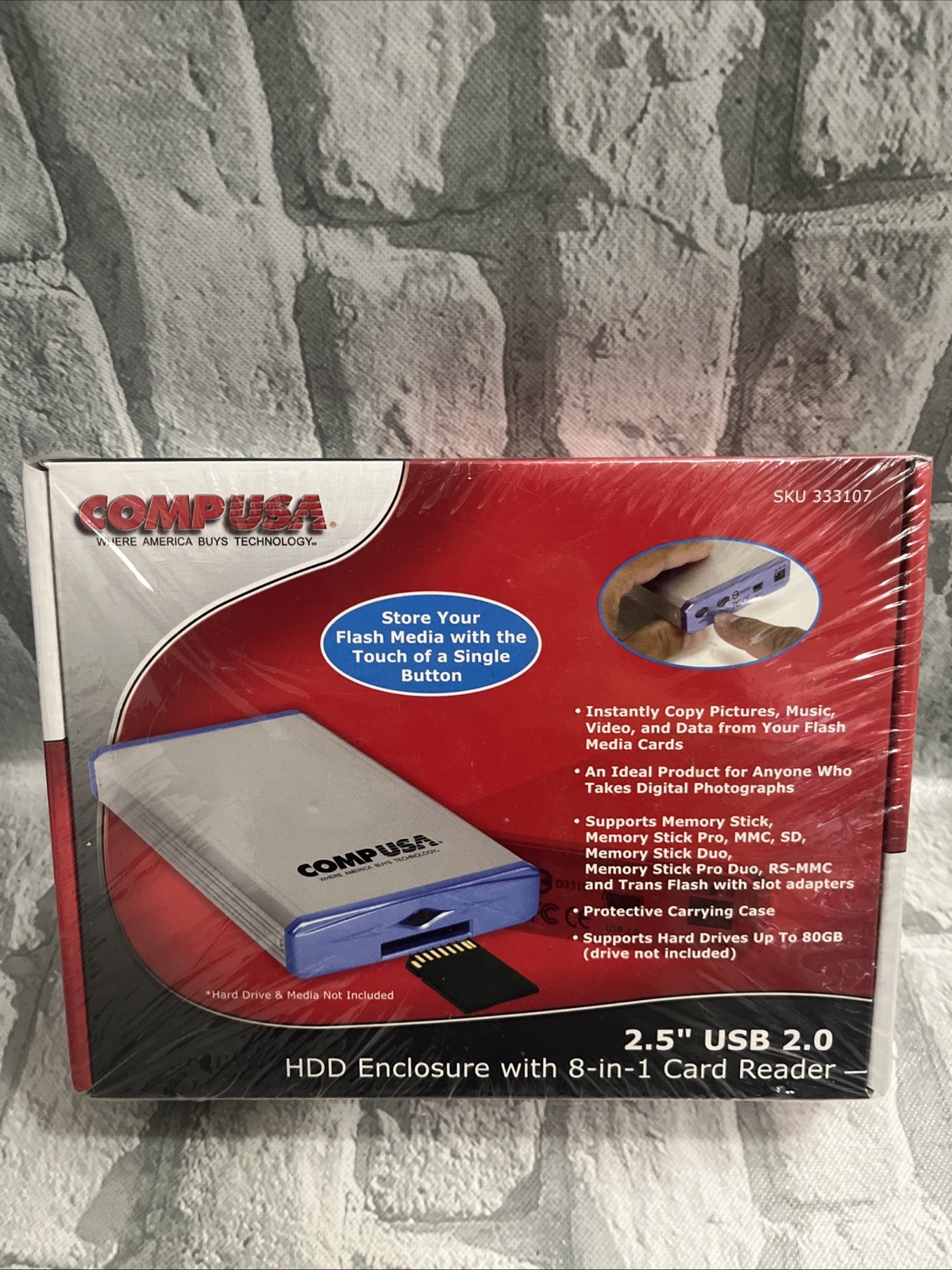 NEW COMPUSA 2.5" USB 2.0 HDD Enclosure w/ 8-in-1 Card Reader & Case Taiwan
