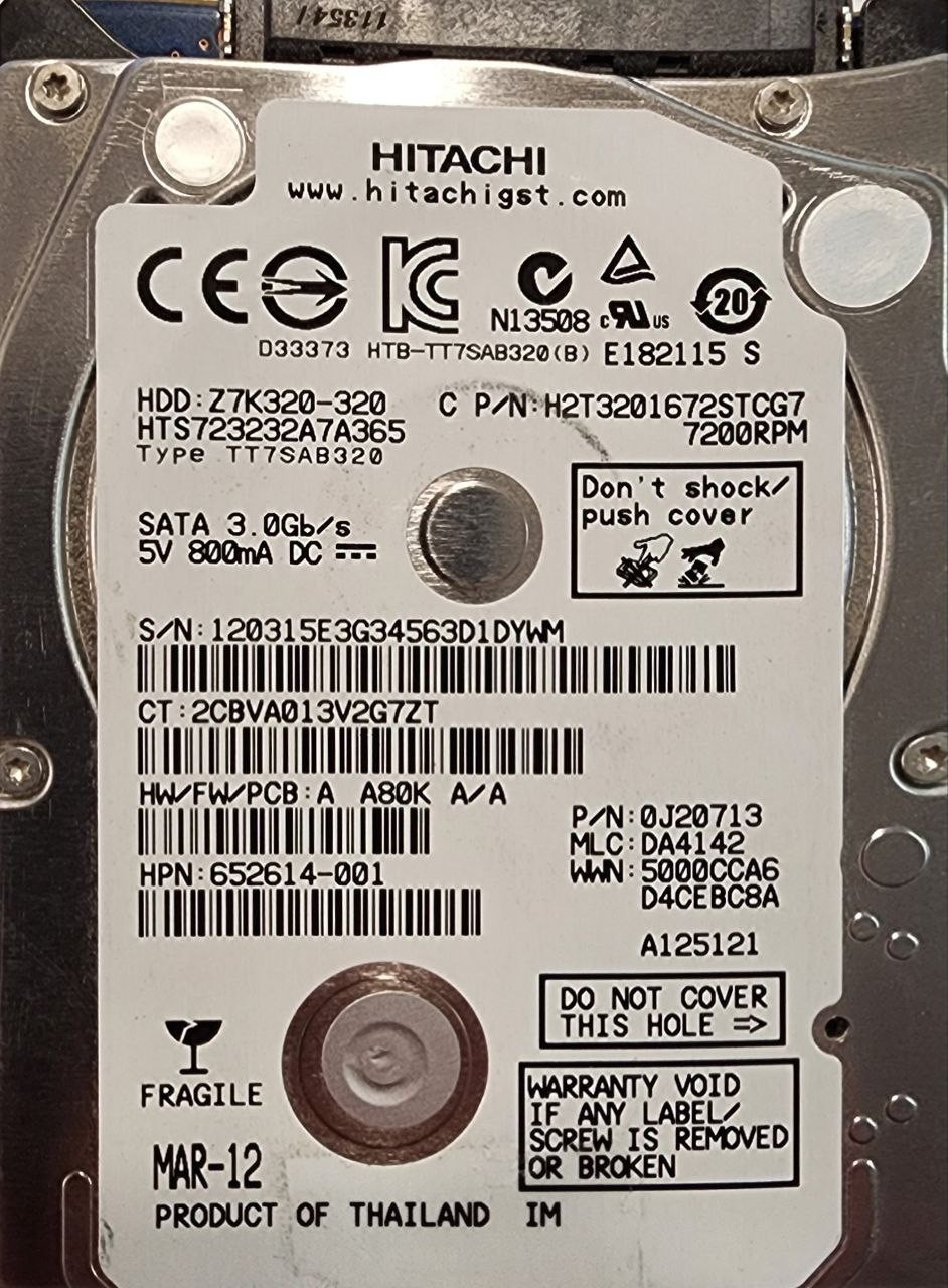 Hitachi HTS723232A7A365 2.5 in 320 GB SATA Hard Drive  - Tested