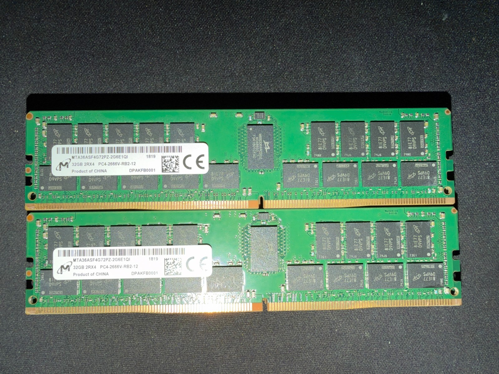 Micron 32GB DDR4-2666 ECC RDIMM 2Rx4 PC4-21300R MTA36ASF4G72PZ-2G6E1 Server RAM