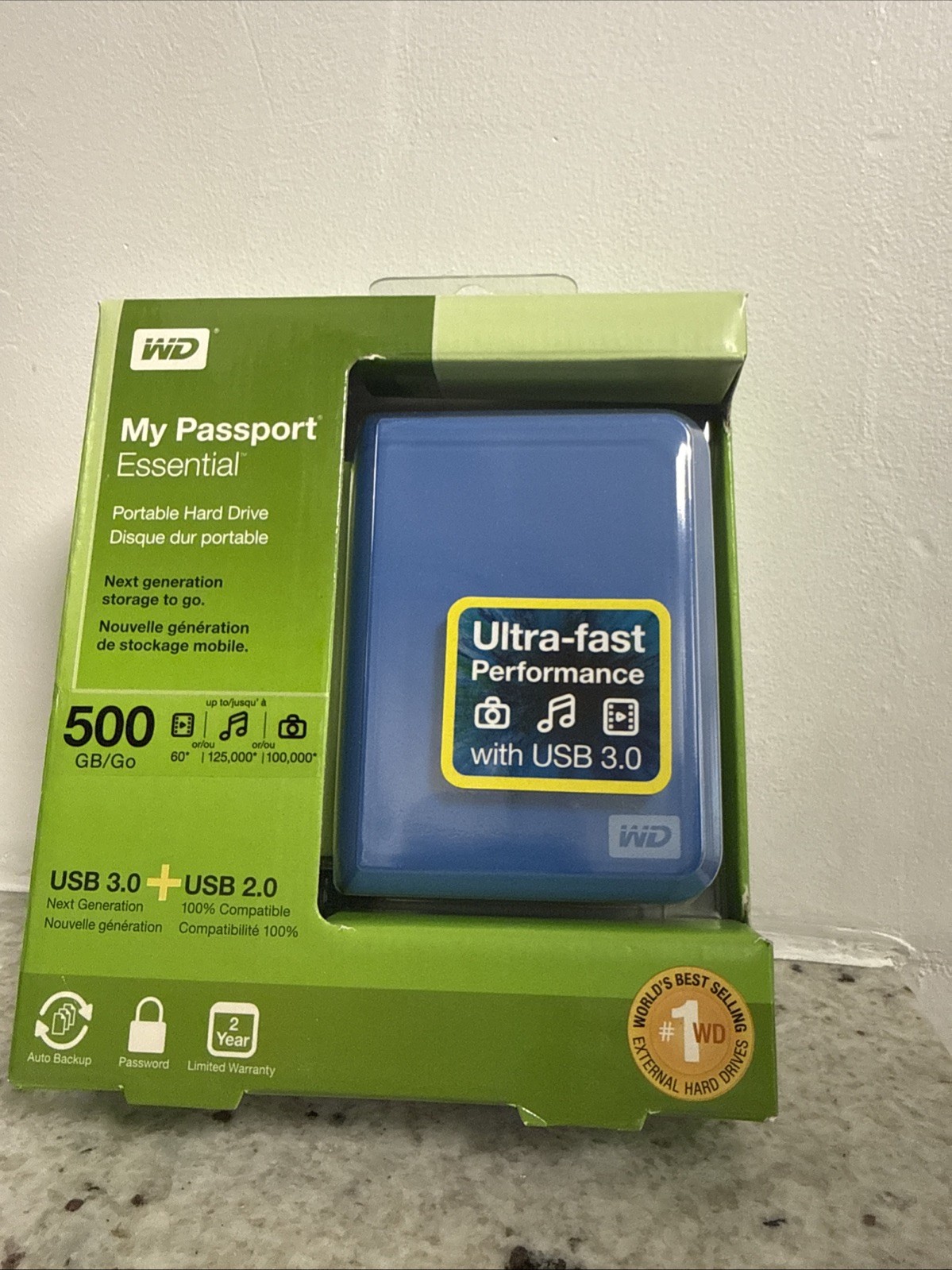 WD My Passport 500GB External Hard Drive USB 3.0 Blue NEW SEALED - MBR/FAT32