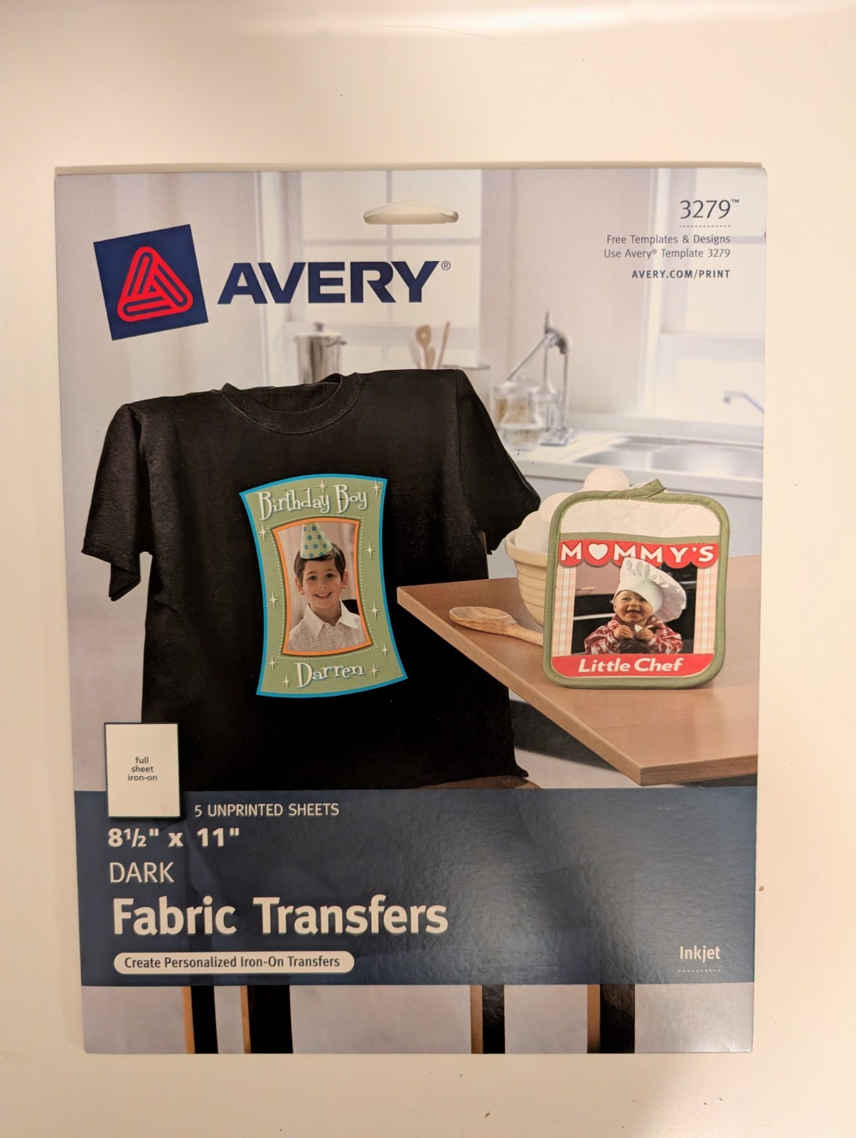 Avery 3279 CUSTOM TRANSFERS DARK Fabric T-shirts InkJet Printable Iron-On 8.5x11