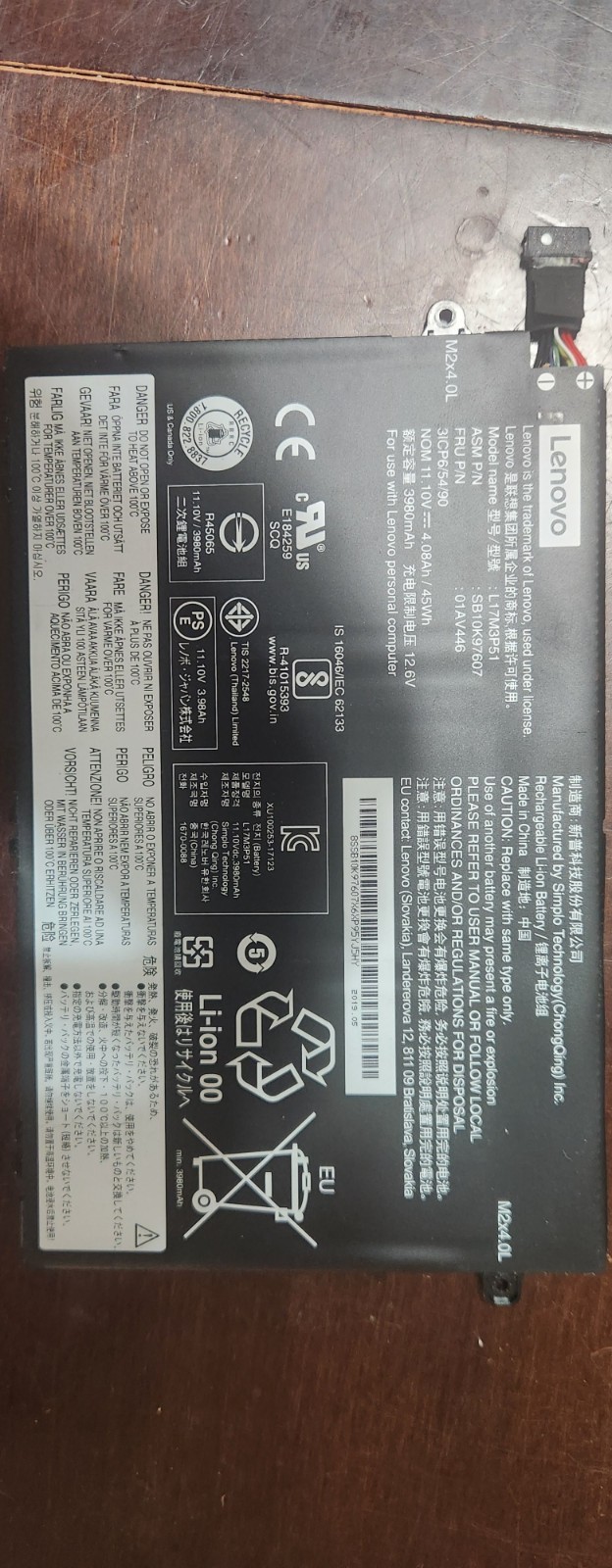 OEM Genuine L17L3P52 45Wh 01AV463 Battery for Lenovo ThinkPad L480 L580 L17C3P52