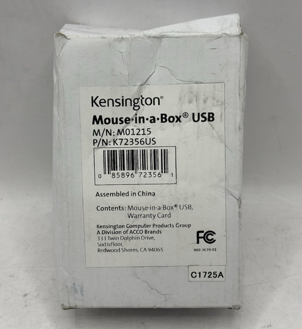 KENSINGTON MOUSE-IN-A-BOX USB MOUSE M/N M01215  P/N K72356US