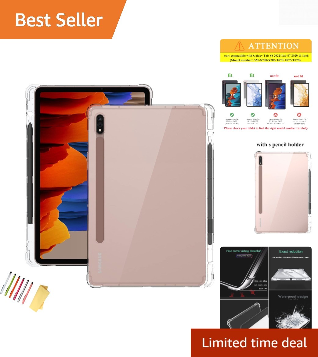 Ultra Slim Clear TPU Case for Galaxy Tab S8 & S7 with S Pen Holder - Shockproof