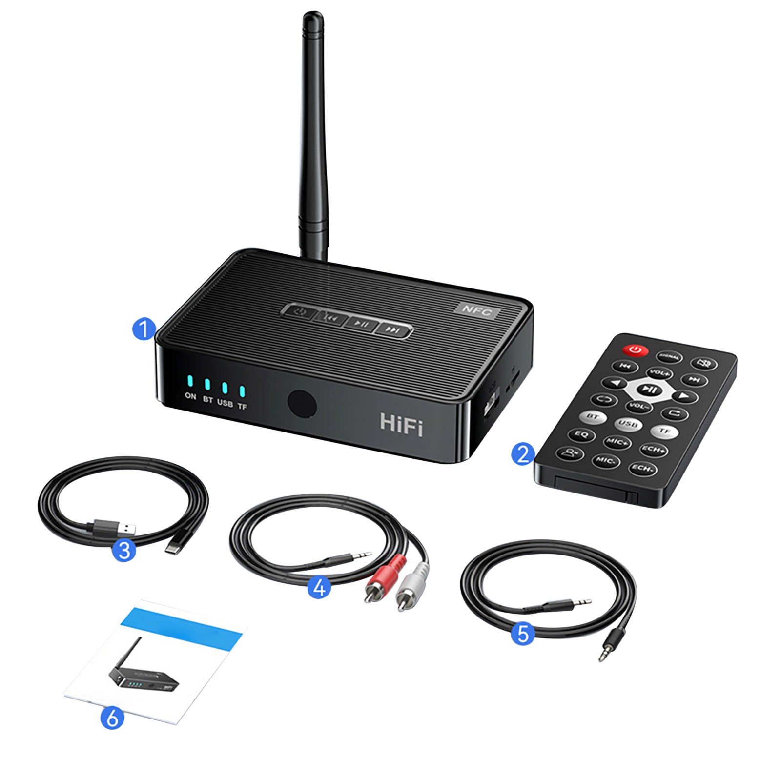 3in1 Bluetooth 5.1 Receiver Wireless NFC to RCA Stereo Audio Amplifier Adapter A