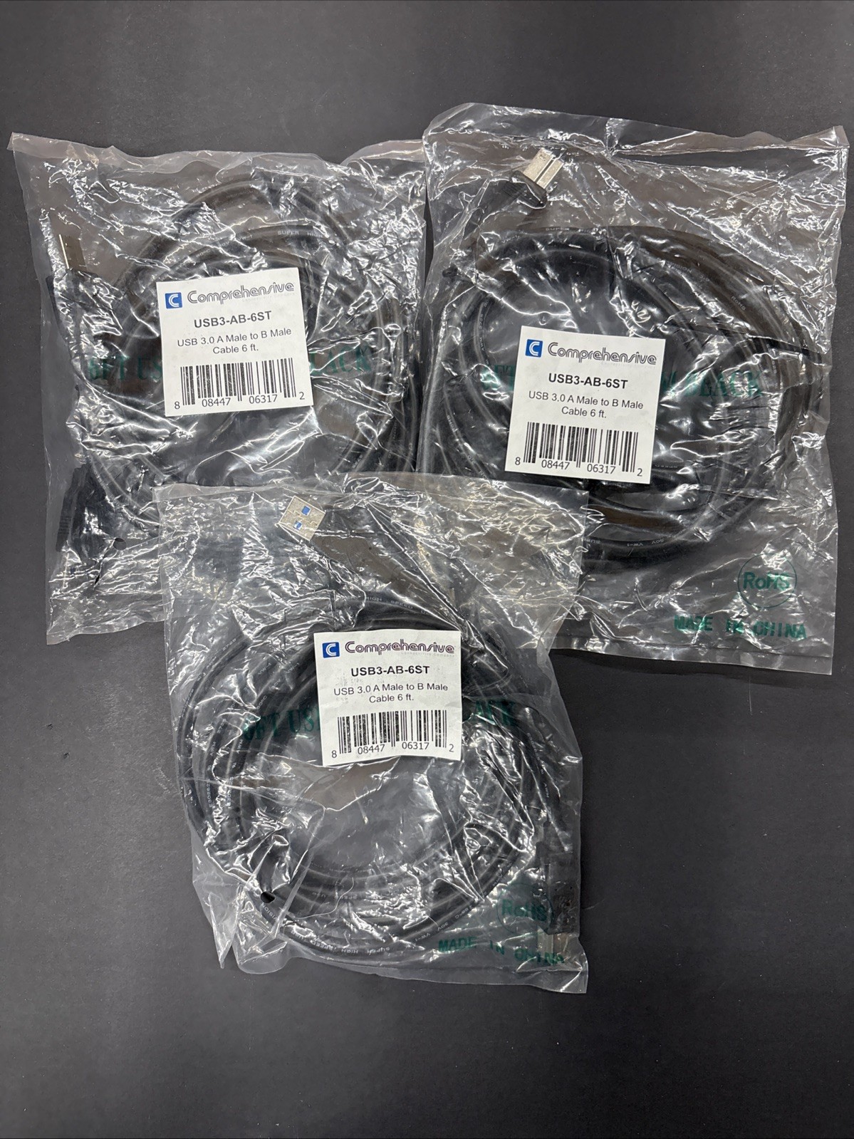 Lot of 3 Comprehensive USB3-AB-6ST USB 3.0 A Male to B Male Cable 6ft New Sealed