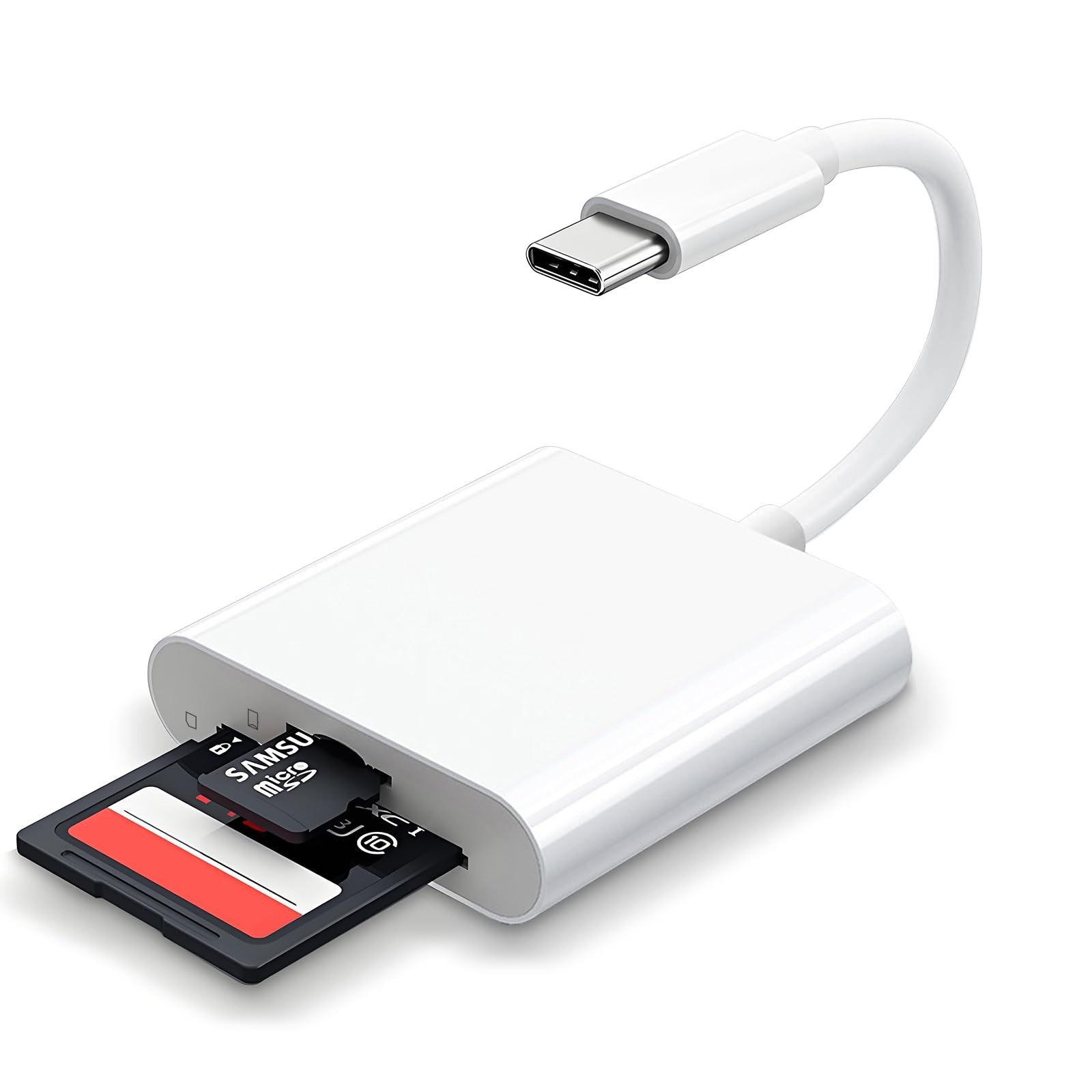 DERSUR USB C SD Card Reader,USB-C to SD/Micro Reader 2Slots, White