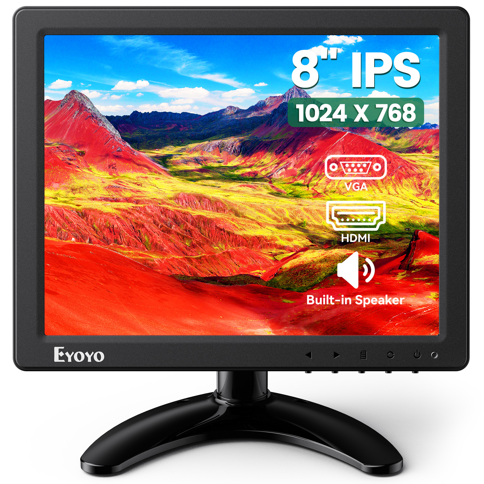 Eyoyo 8" Monitor Remote 1024x768 IPS HDMI/VGA/BNC for Security Cameras/Computers