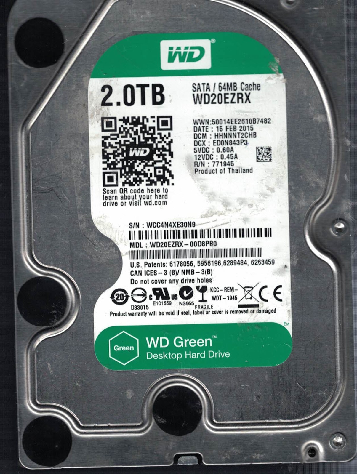 Western Digital WD20EZRX-00D88PB0, 15 FEB 2015 DCM HHNNNT2CHB