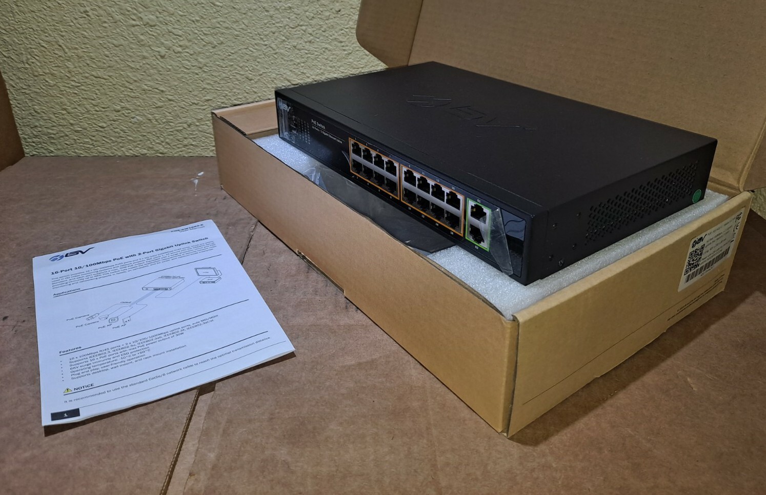 NEW BV POE-SW1602-E  16-Port PoE Switch 100Mbps + 2 Gigabit Uplink Fast Shipping
