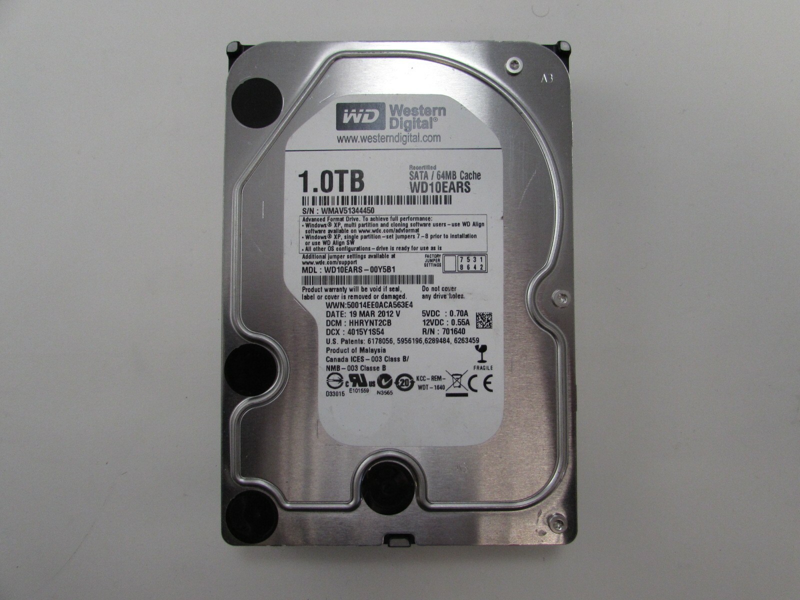 Western Digital WD10EARS-00Y5B1 1TB 5400RPM 64MB 3.5" SATA Hard Drive HHRYNT2CB