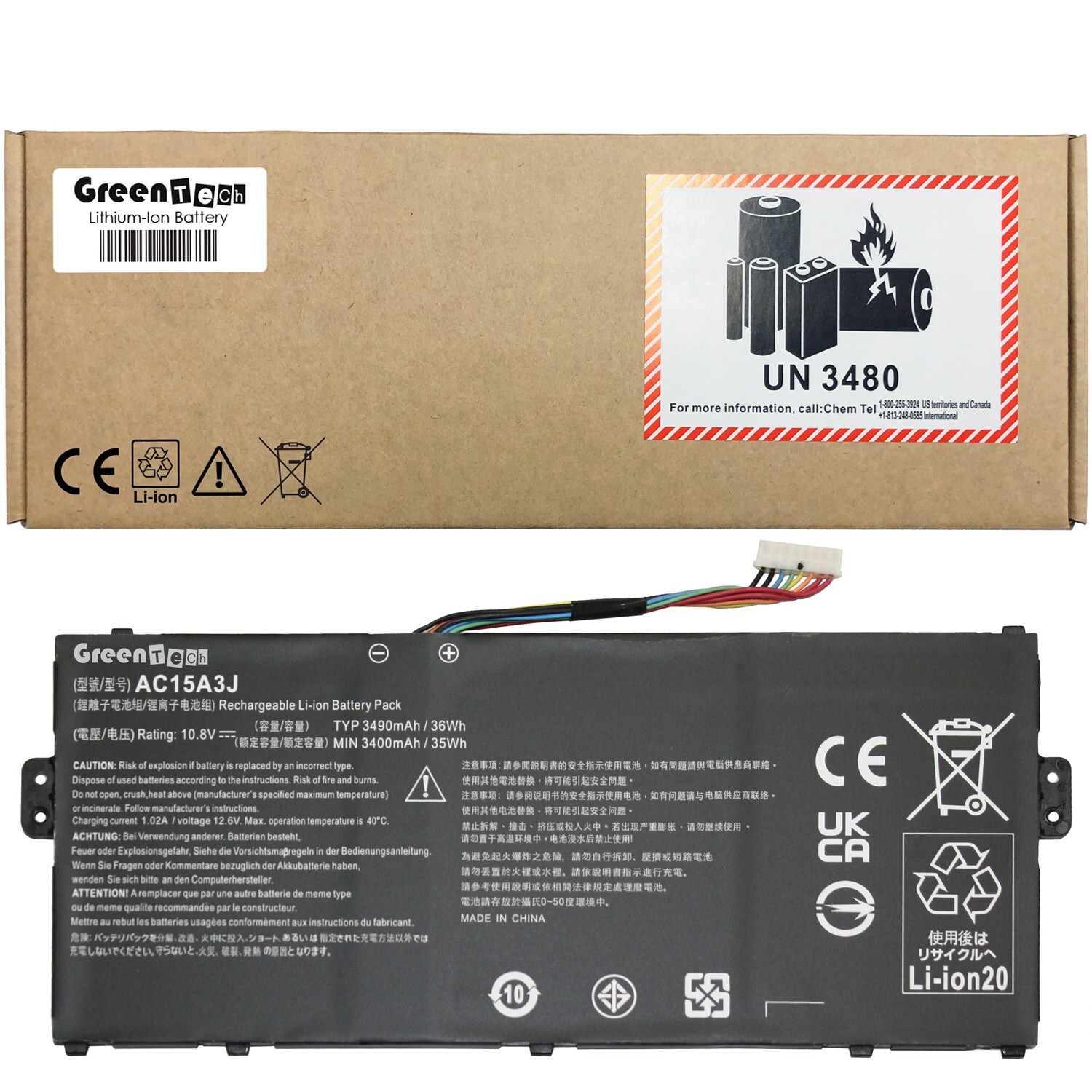 GREENTECH AC15A3J KT.00303.017 BATTERY FOR ACER C735 CB3-131 C738T CB5-132T R11