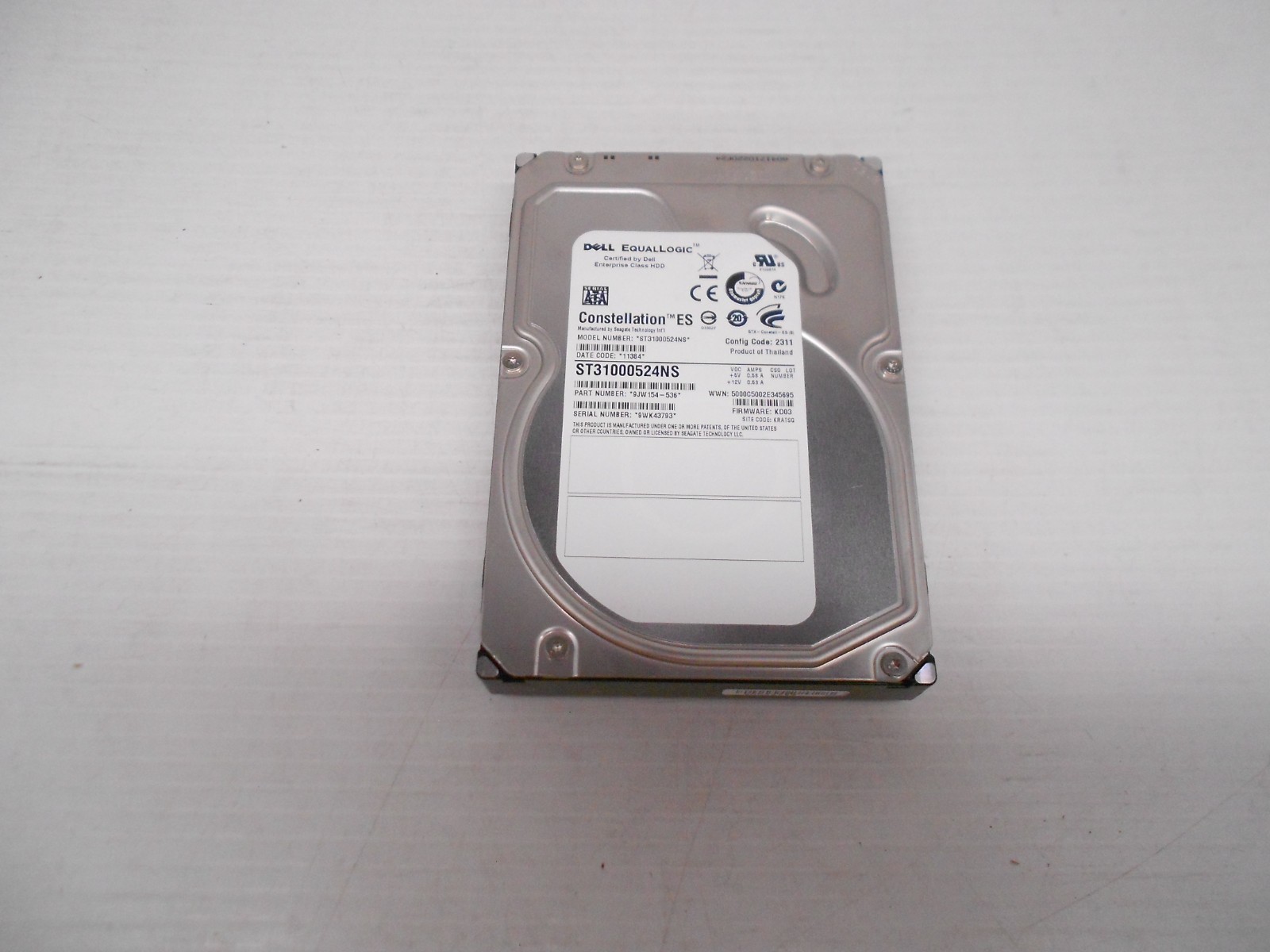 DELL EQUALLOGIC 1TB 7.2K SATA Hard Drive 9jw154-536 PS4000 PS5000 PS6000 PS6500