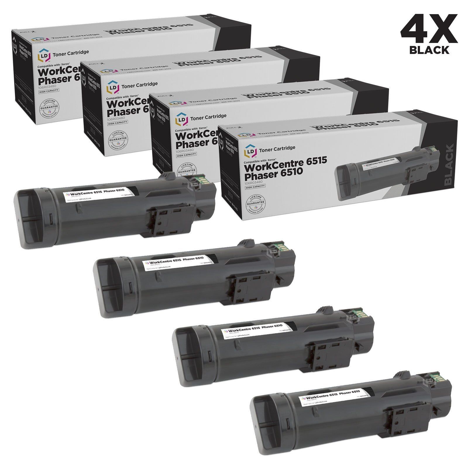 LD Compatible Xerox 106R03480 Black Toner 4PK for Phaser 6515 & WorkCentre 6515