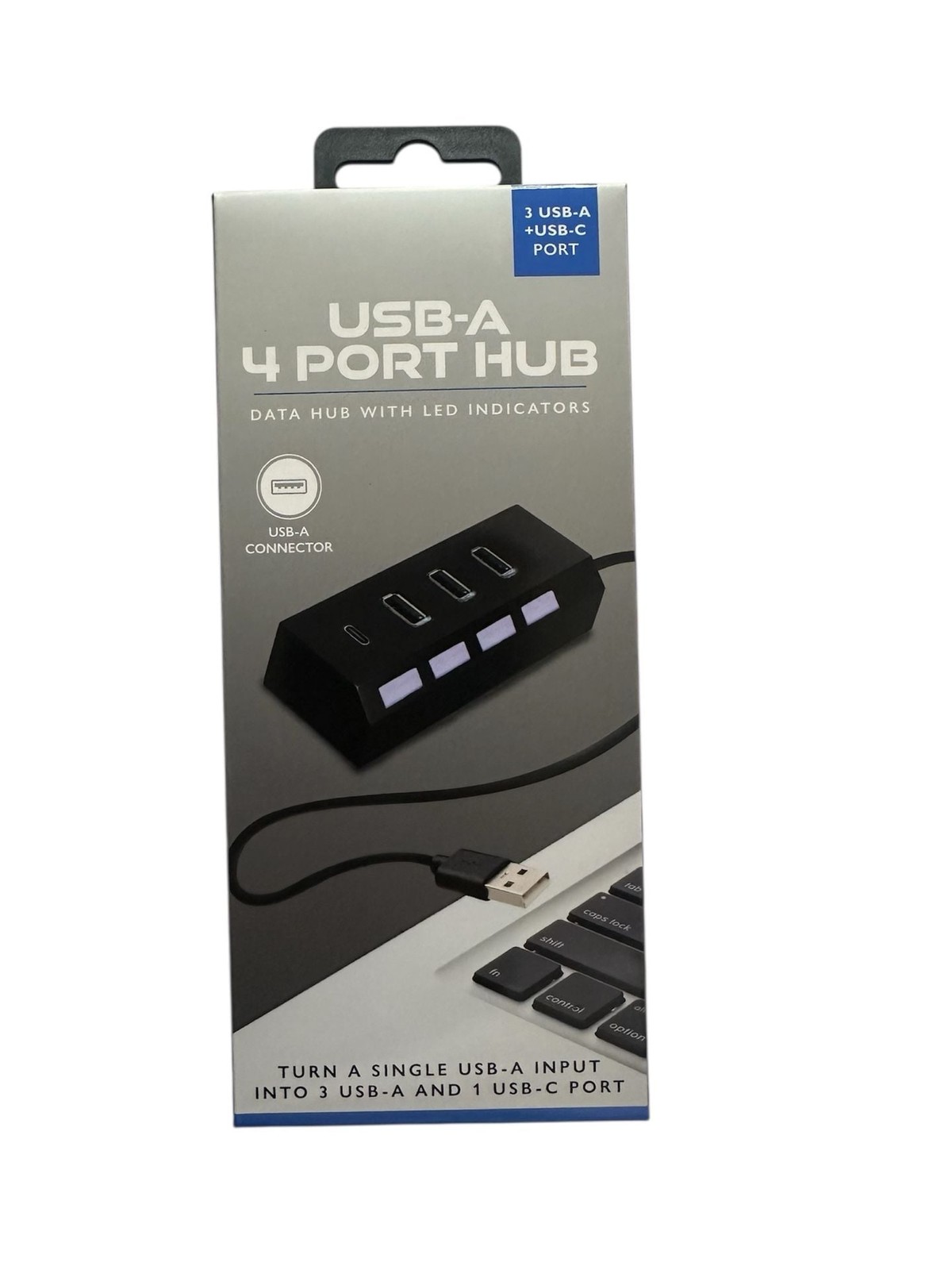 Electronic Necessities USB-A 4 Port Hub with 3 USB-A and 1 USB-C Ports