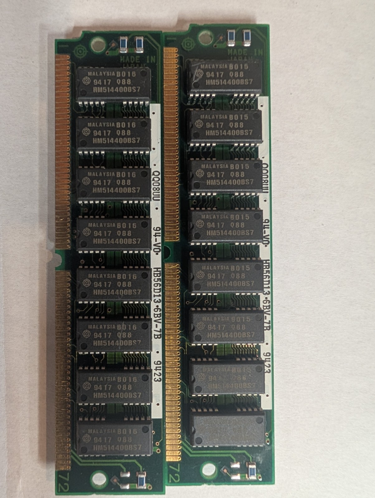 X2 HB56D13-6BV-7B 4MB PS/2 FPM RAM SIMM 1Mx36 72-pin Memory Parity Hitachi 70ns