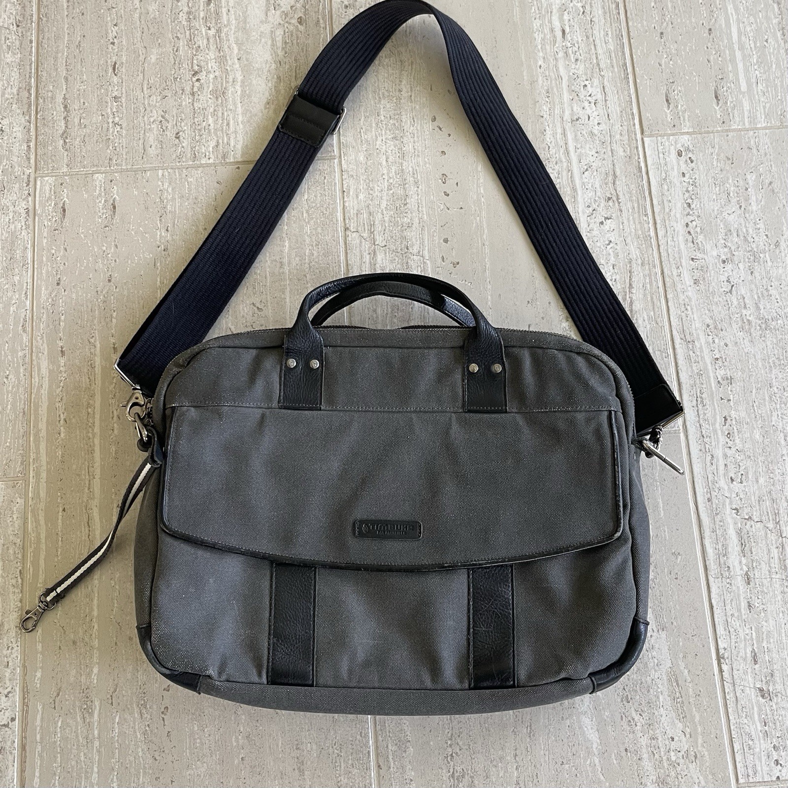 Timbuk2 The Distilled Collection Laptop Briefcase Grey Striped Canvas Leather