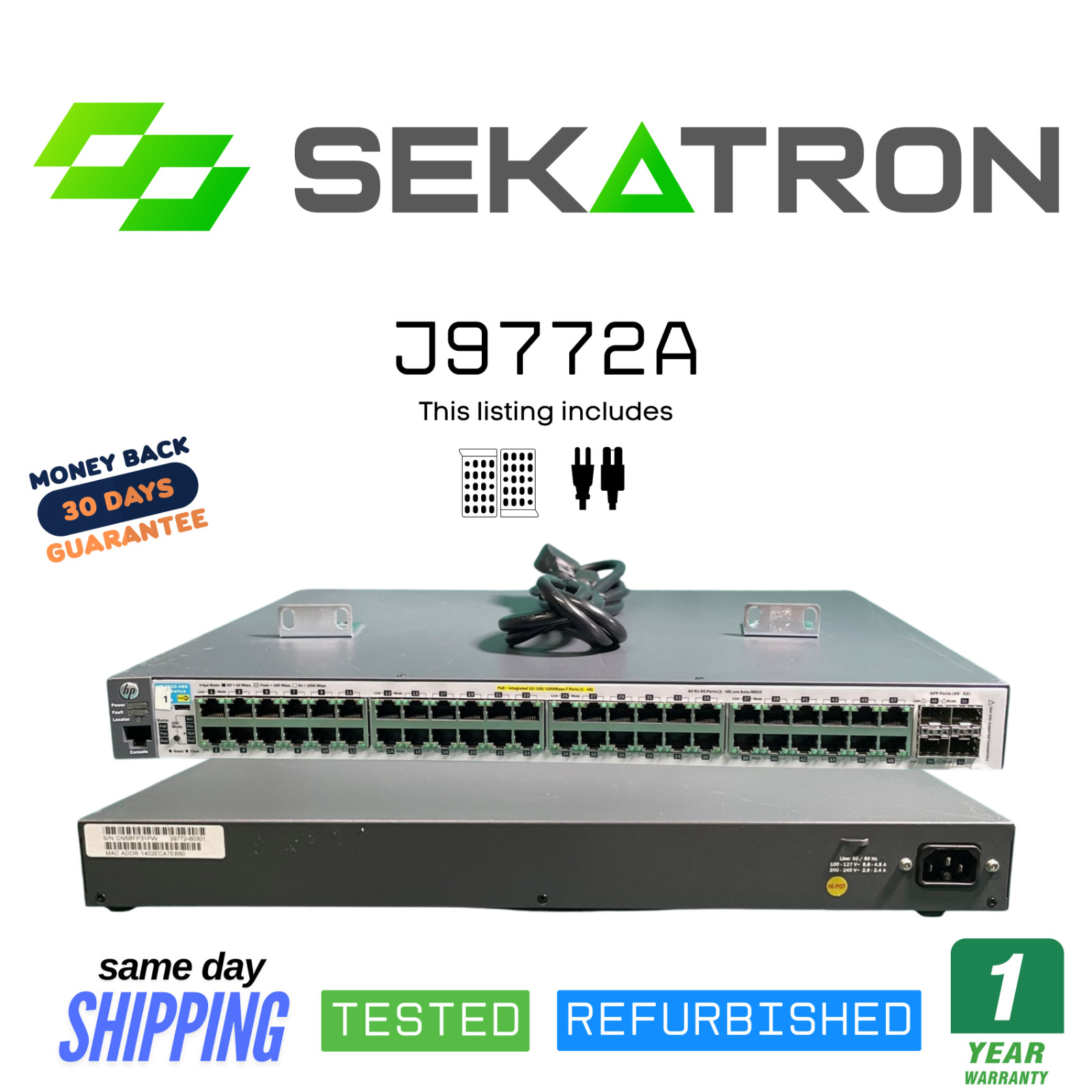 🔀 HPE J9772A 2530-48G-PoE+ Managed Switch • 48× PoE+ Gigabit + 4× SFP ⚡FastShip