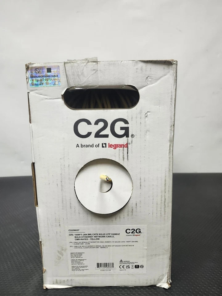 C2G 1000FT CAT6 SOLID UTP CMR YELLOW TAA NEW Model C2G56037