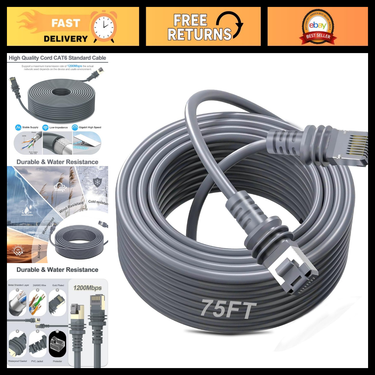 75FT Starlink Cable for Gen3, Standard 4/4X/V3/V4/V5 - High-Speed Internet Conne