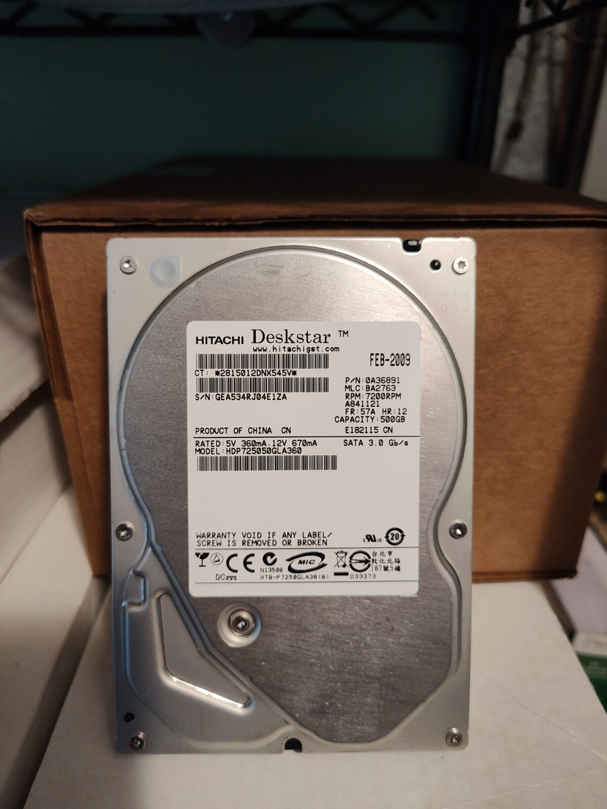 Hitachi Deskstar 500gb Internal Hard Drive HDP725050GLA360 - 7200RPMs Item #040