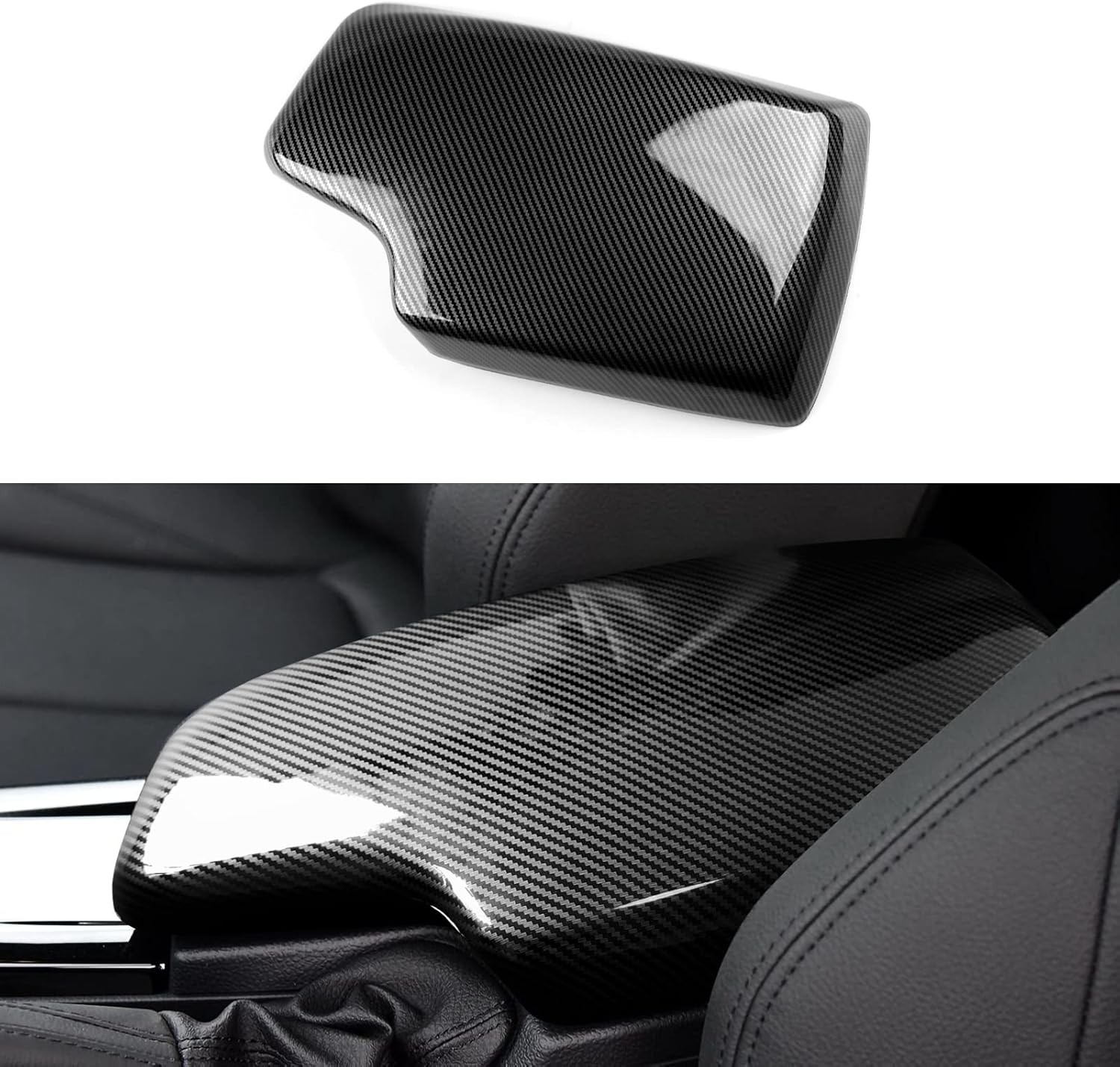 Car Armrest Cover Lid Storage Box Carbon Color ABS Trim fits for BMW 
