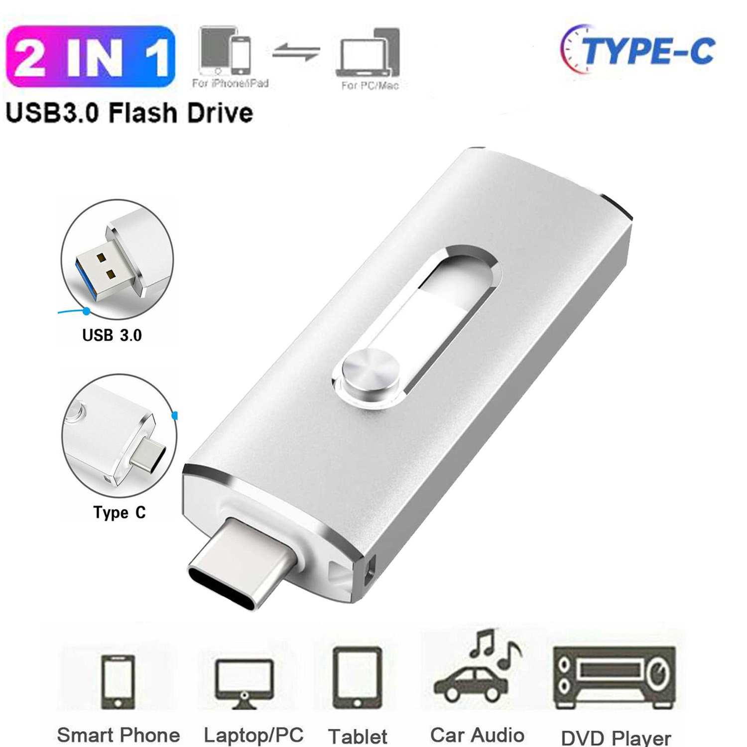 32G 64G 128G 256G Dual Type C USB 3.0 Flash Drive OTG Thumb Drive Memory Stick