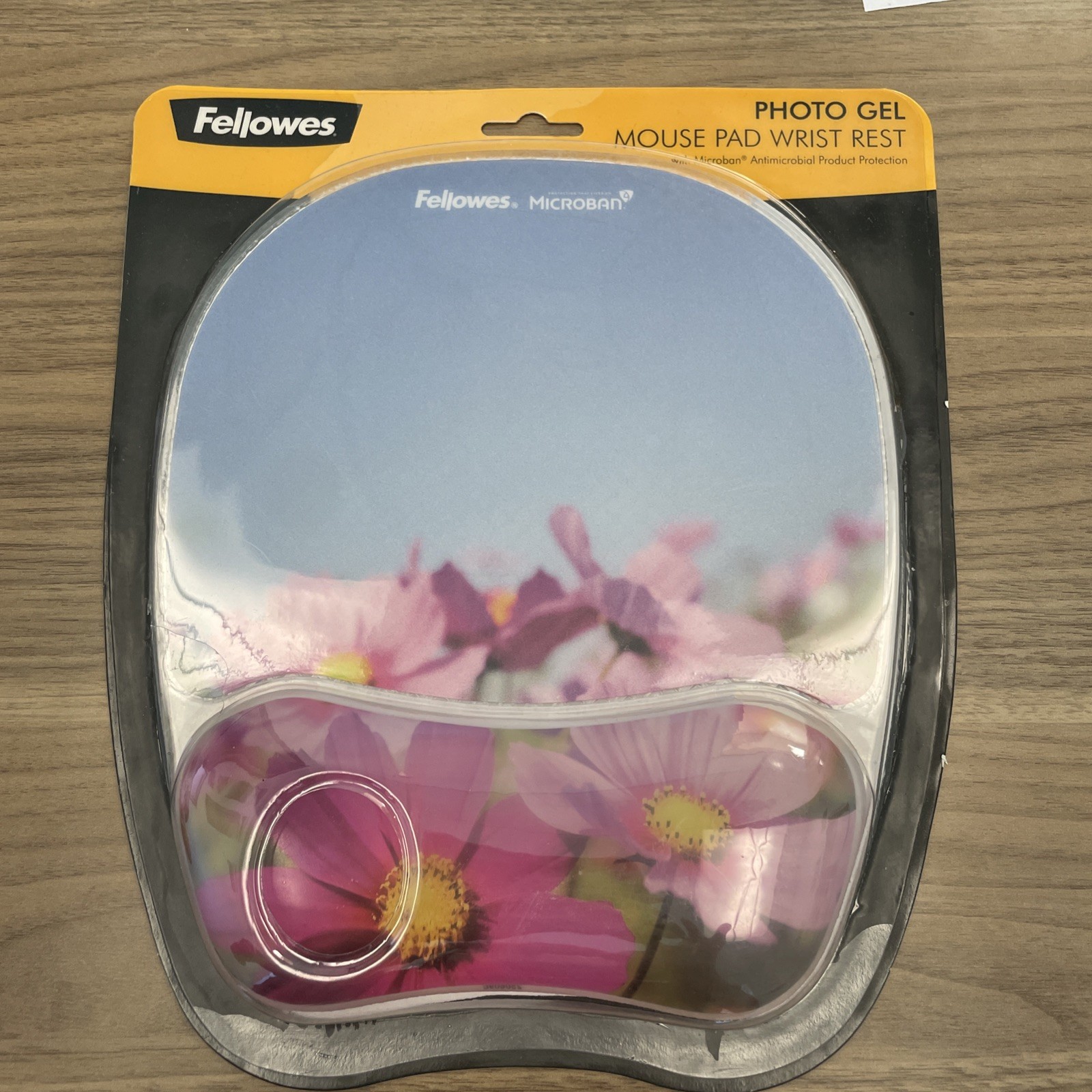 Fellowes Pink Flowers Photo Gel Wrist Rest Pad with Microban Protection