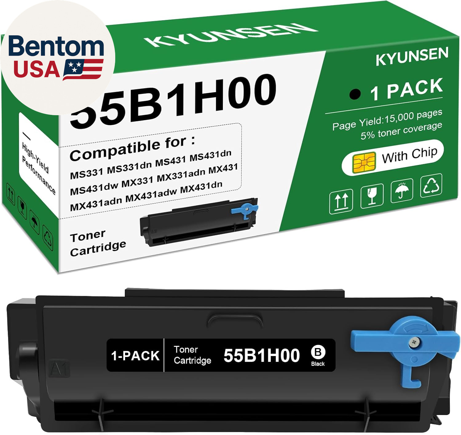 55B1H00 Toner Cartridge with Chip Compatible for Lexmark 55B1000 Toner for MS431