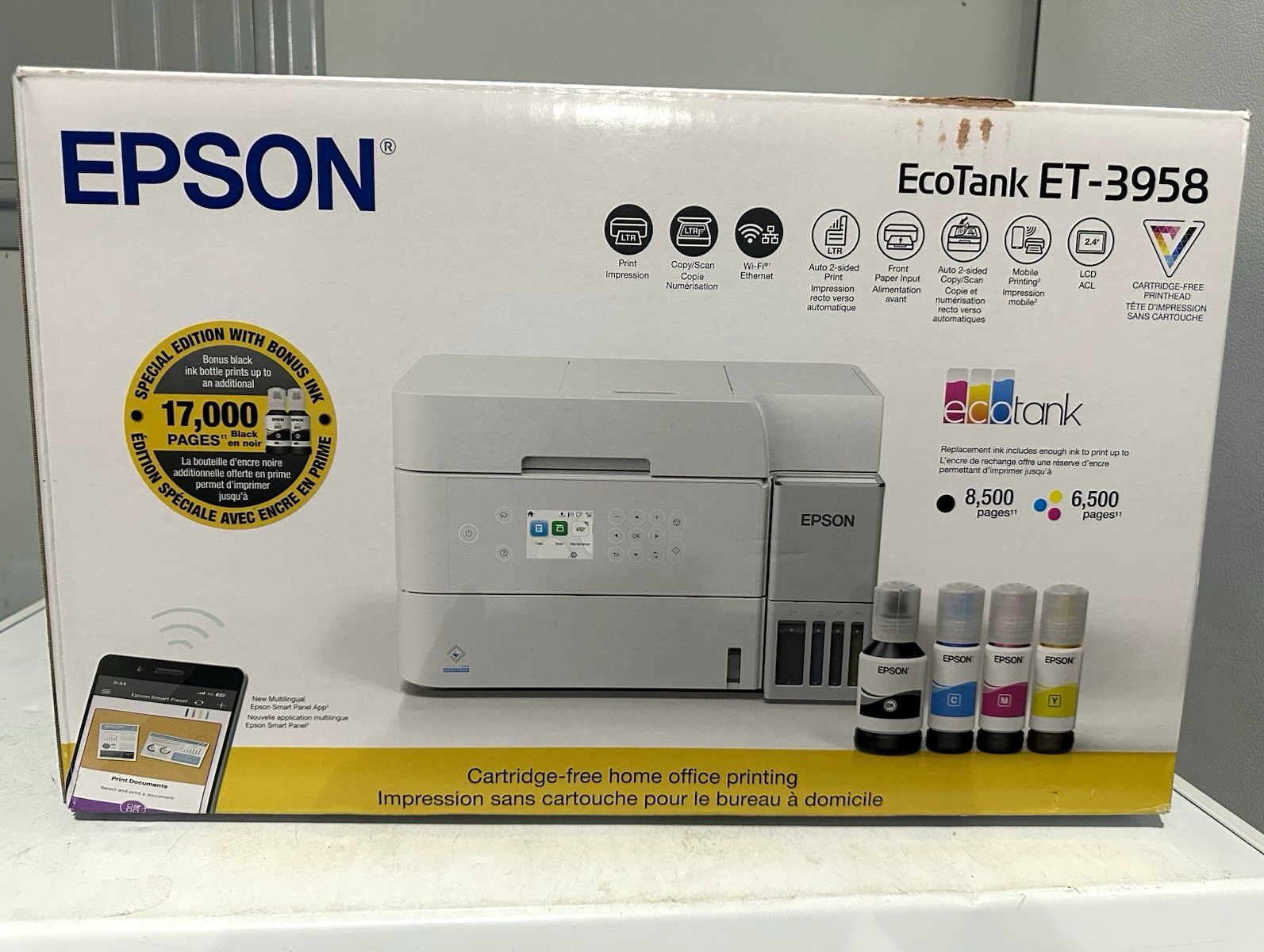 Epson EcoTank ET-3958 Color All-In-One Wireless/Ethernet Duplex LCD
