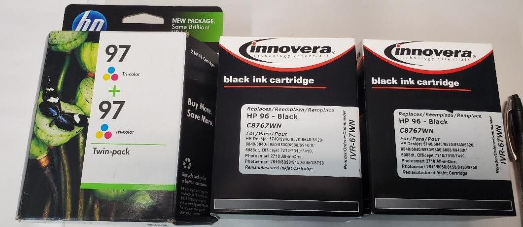 Lot of 4 Genuine Sealed Innovera 96 Blk and OEM HP 97 Clr Inkjets (2 of each)