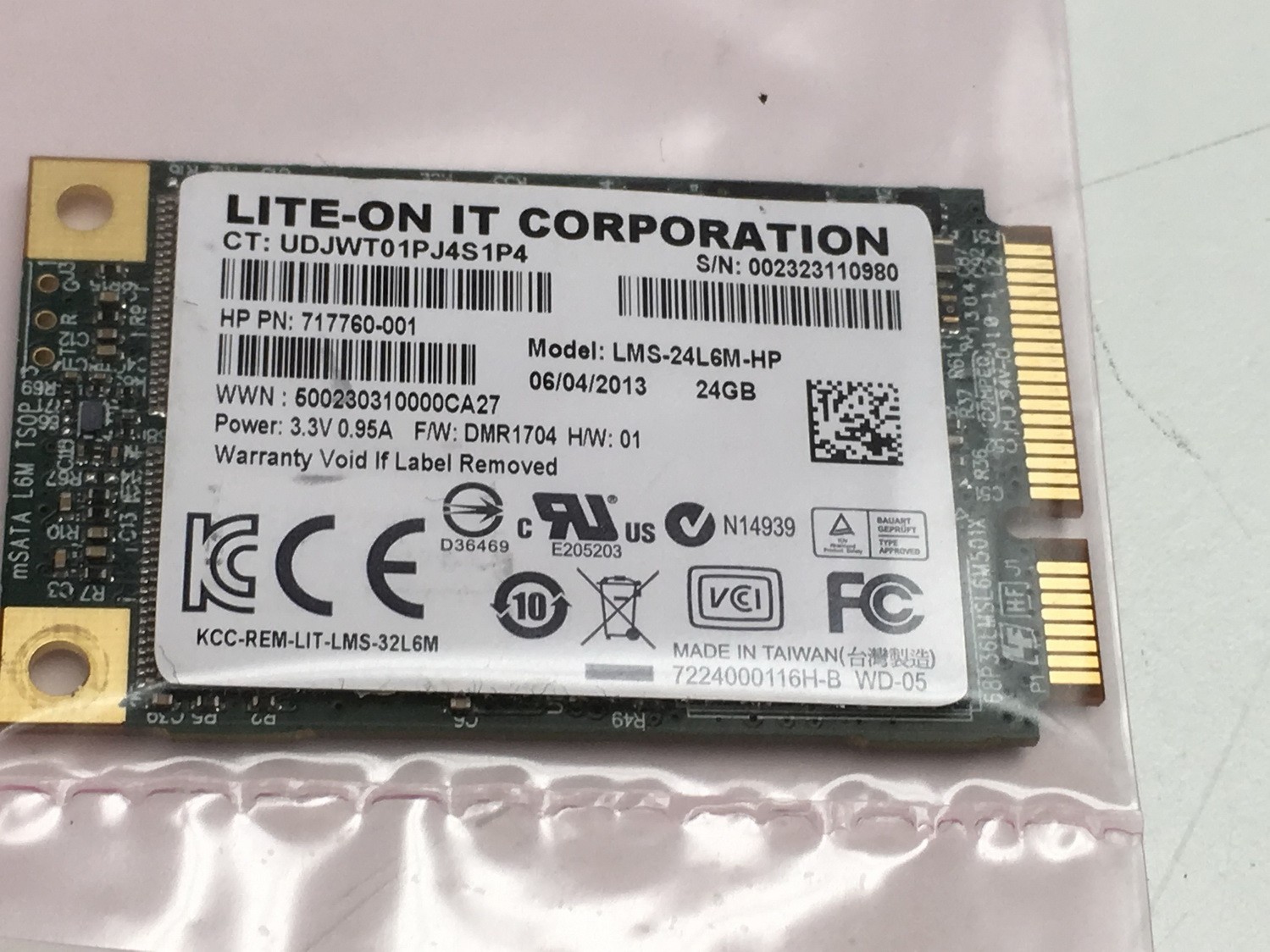 LITE-ON 24GB mSATA SSD Mini PCIe Solid State Drive 717760-001 LMS-24L6M-HP