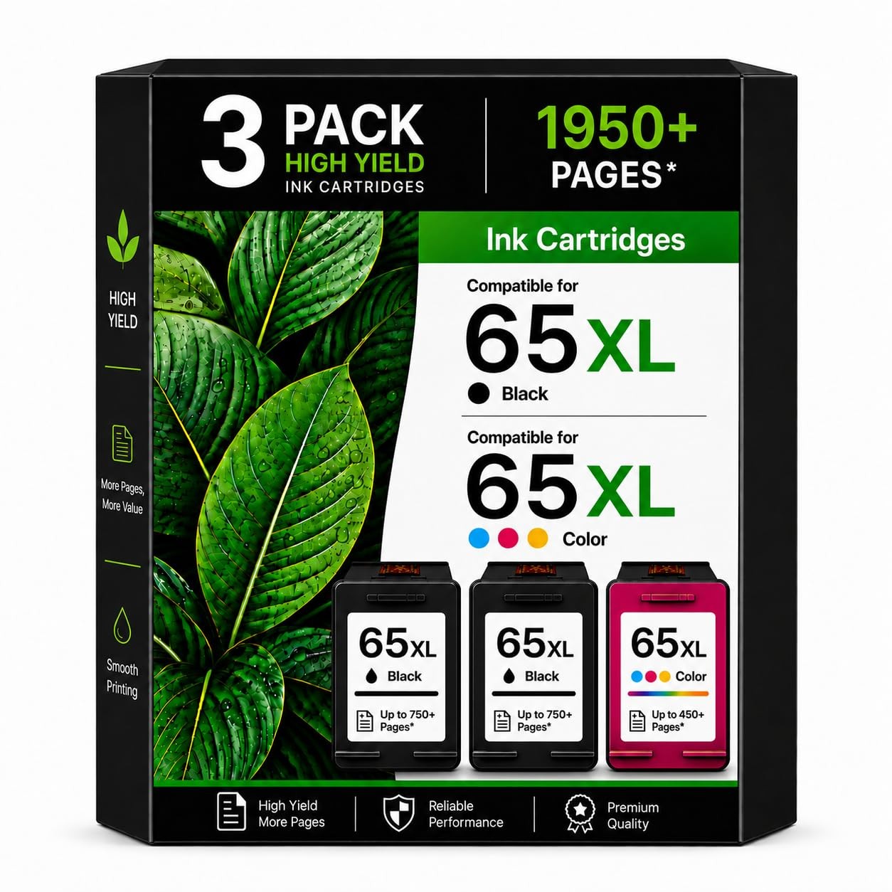 3 Pack 65XL 65 Ink Cartridges Black/Color Combo Pack Replacement for HP Ink 6...